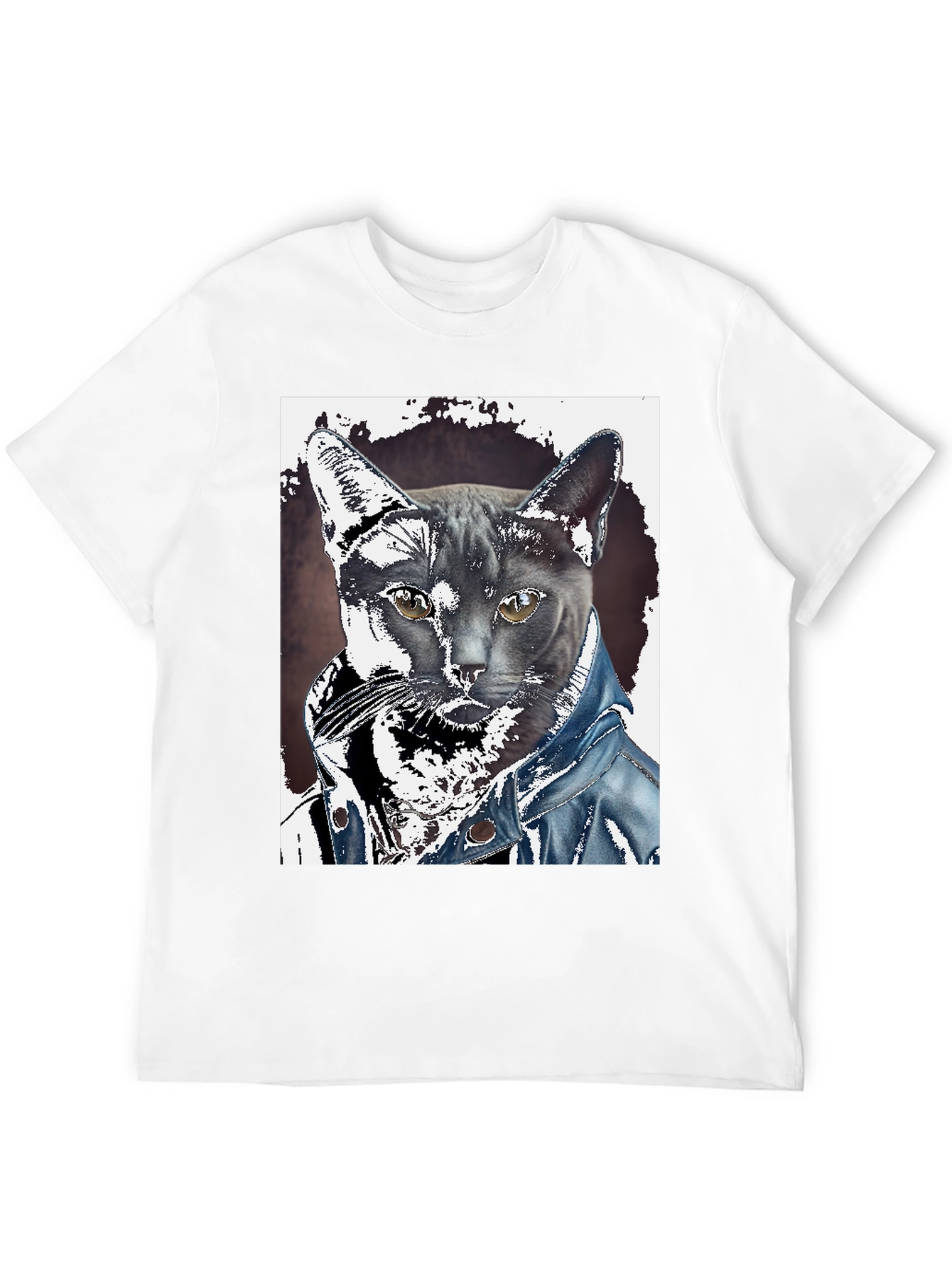 Black Cat in Denim Jacket Graphic Tee - Unique Print view 12