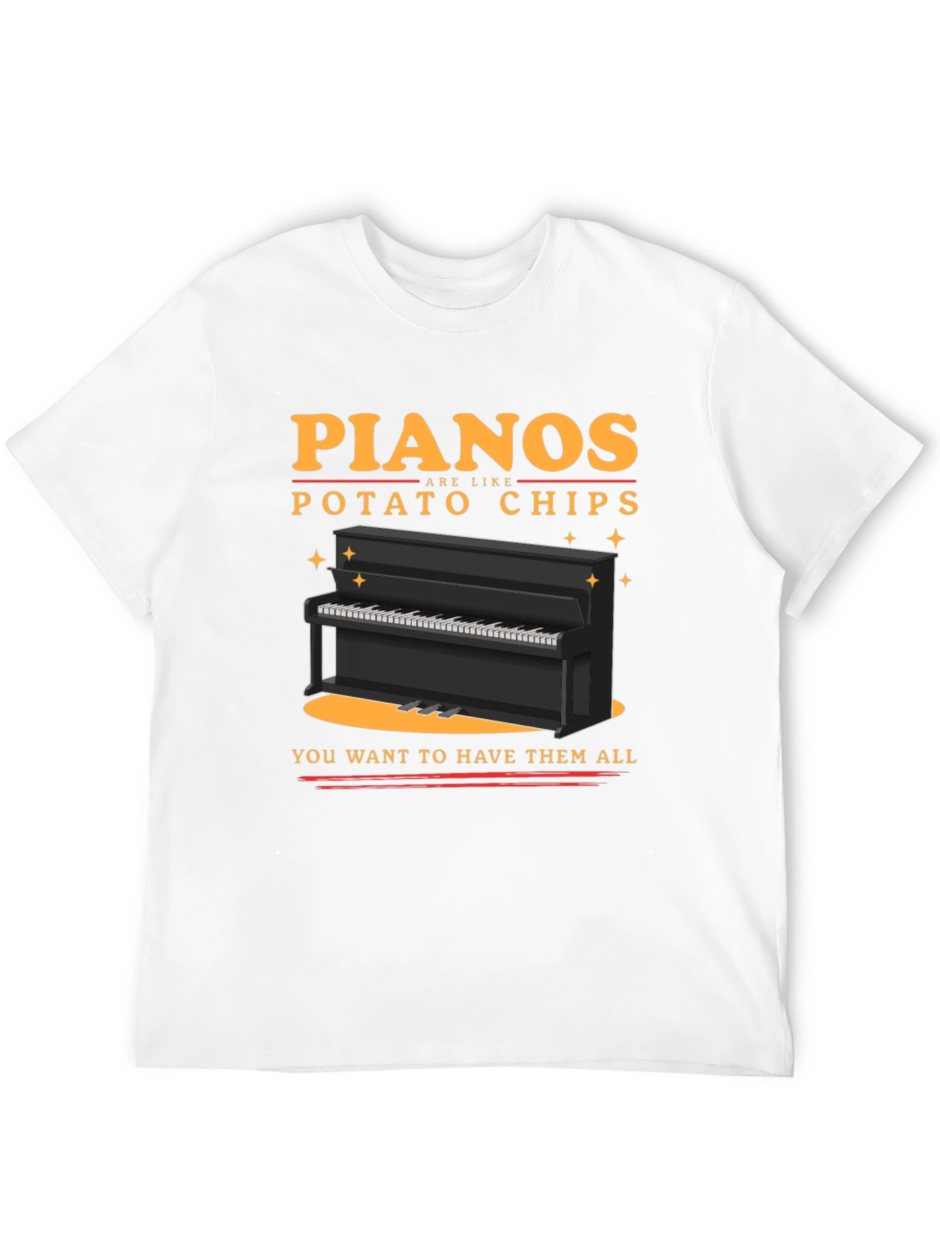 Black Piano Potato Chips Graphic T-Shirt - Musician Humor Tee view 12