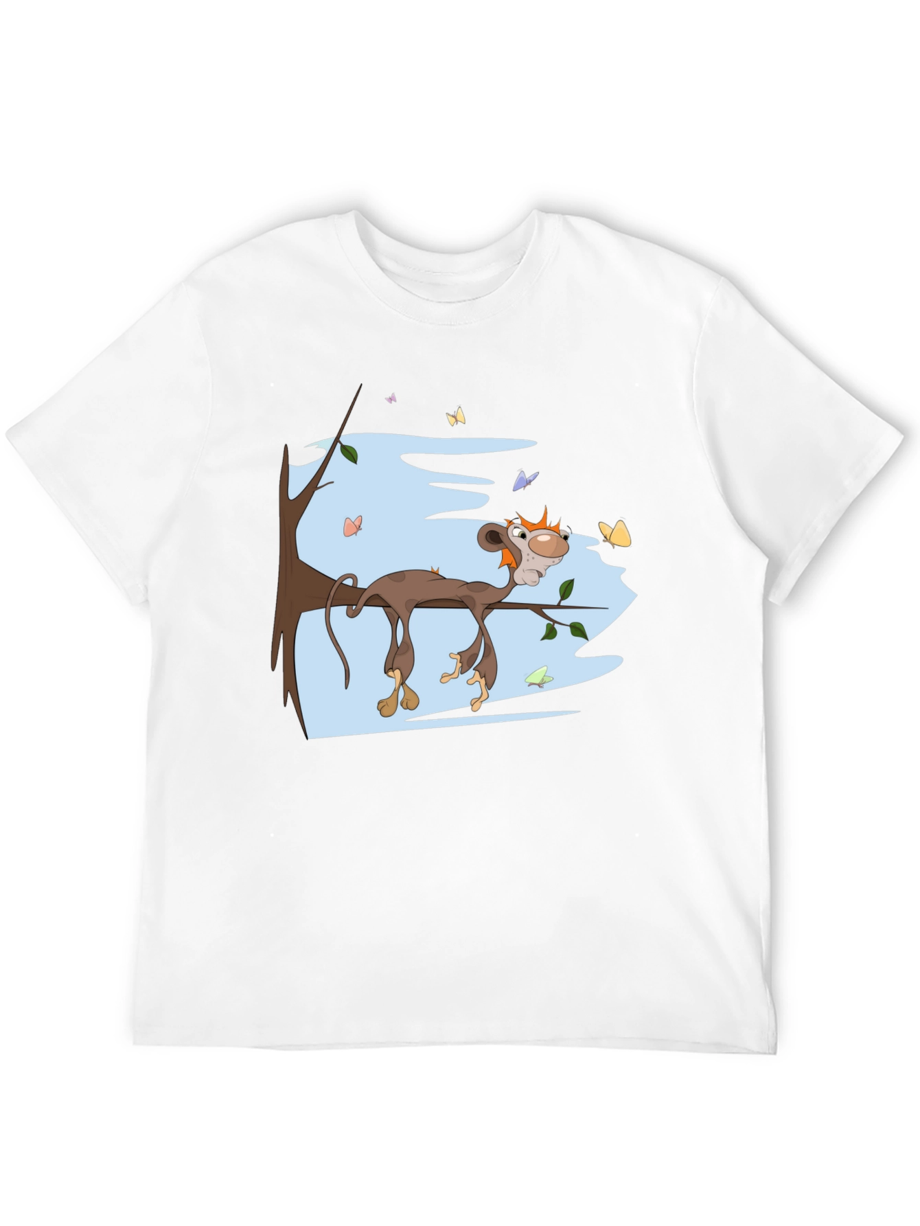 Black Cartoon Monkey Relaxing on Branch Black Tee view 12