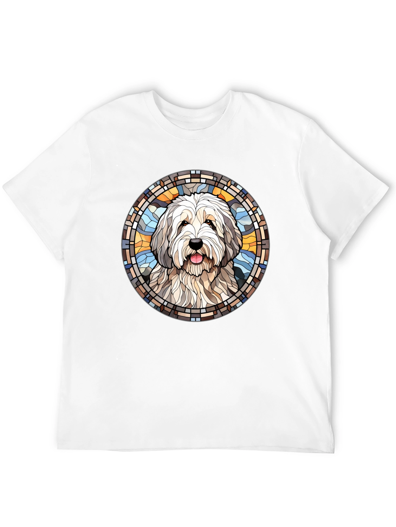 Black Dog Portrait Stained Glass Style Tee view 12