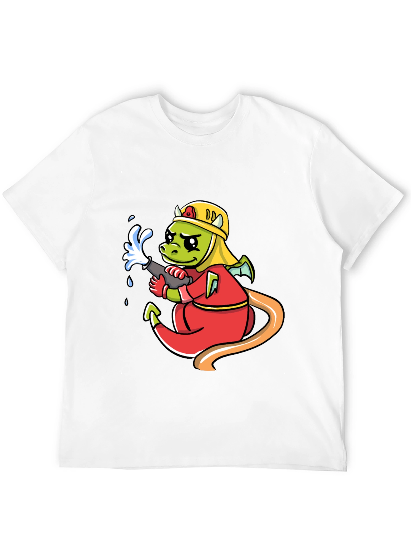 Black Cartoon Dragon Firefighter Graphic T-Shirt view 12