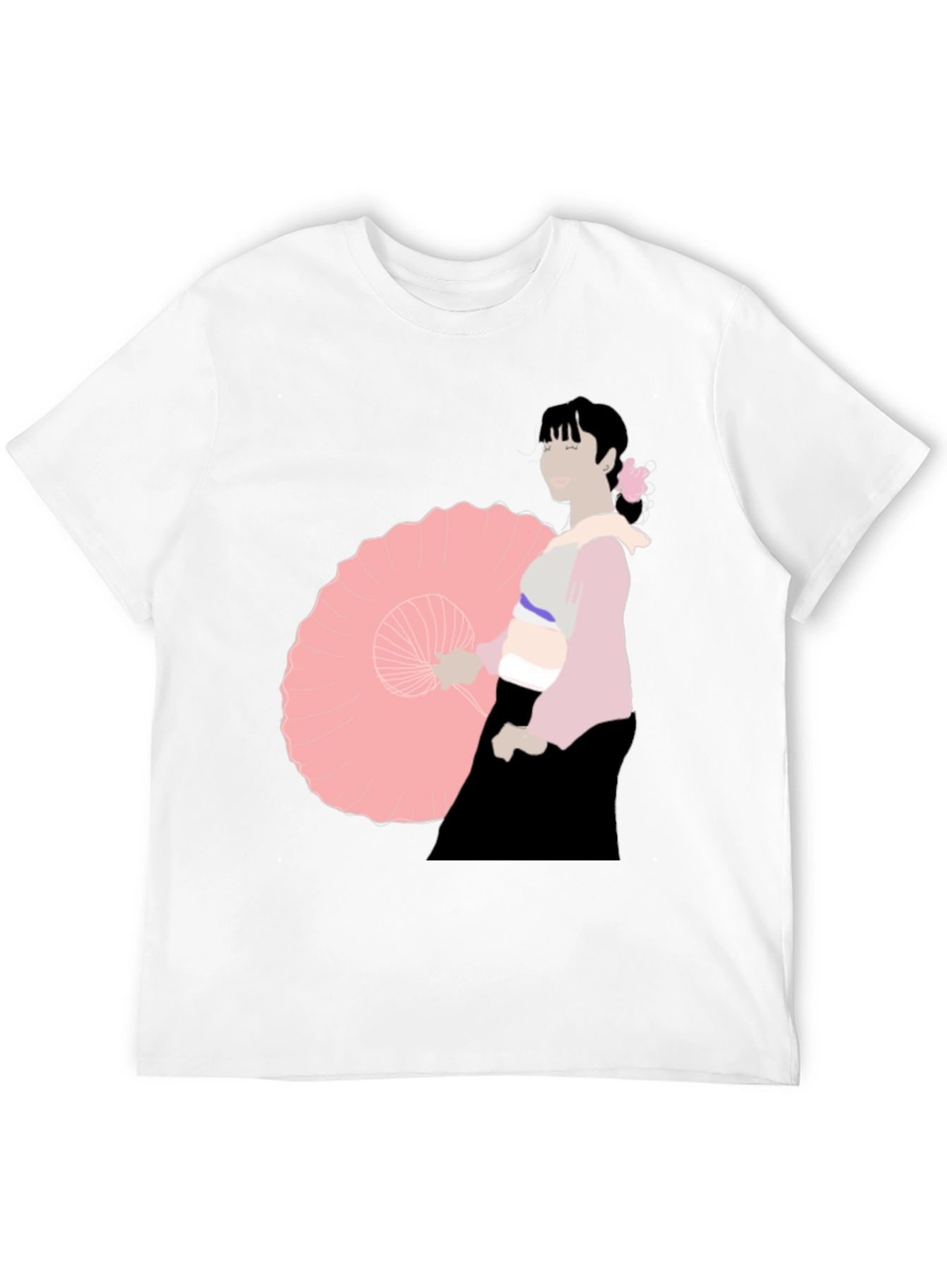 Black Black T-Shirt with Japanese Woman Illustration view 12