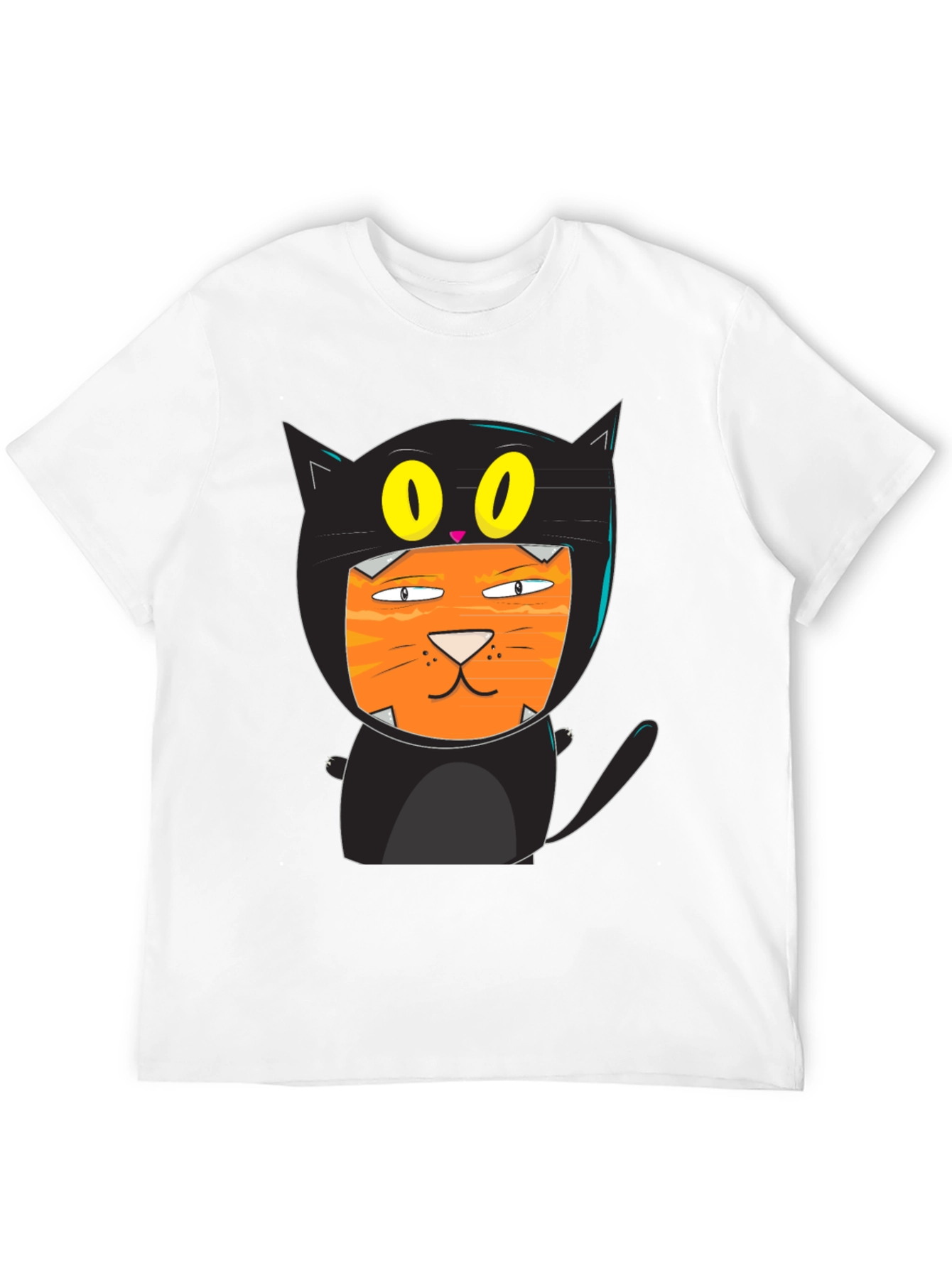 Black Funny Cat Costume T-Shirt Black Cotton view 12
