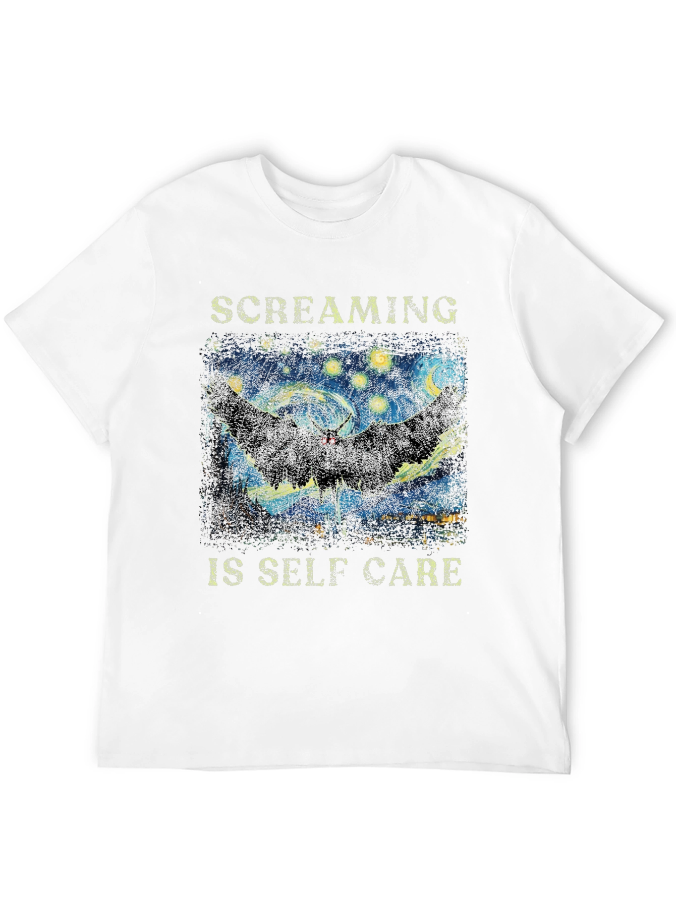 Black Screaming Is Self Care T-Shirt Starry Night Mothman Tee view 12