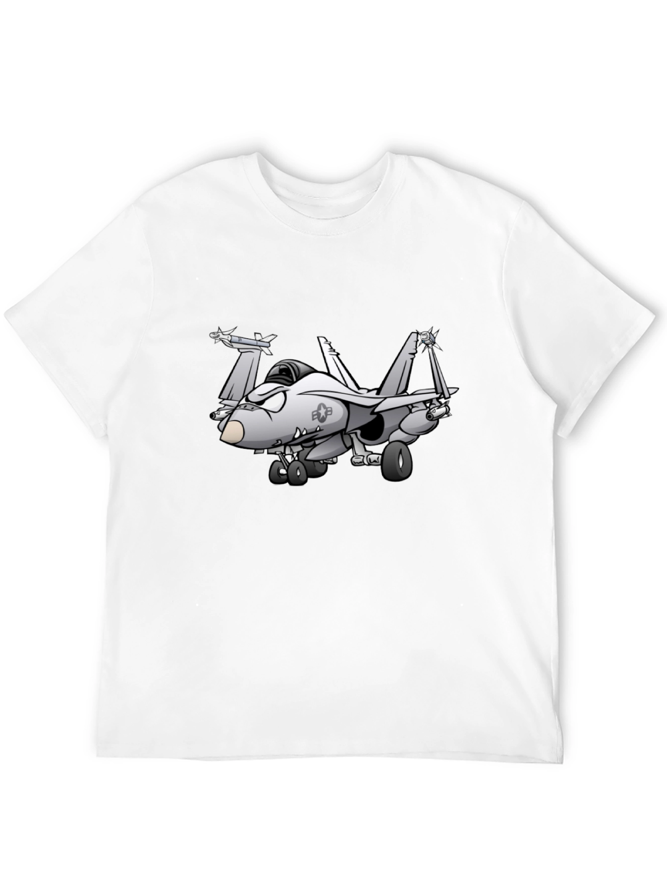 Black Cartoon Fighter Jet Graphic Black T-Shirt view 12