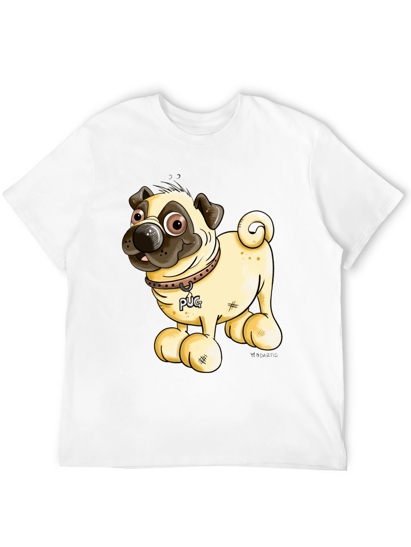 Black Pug Cartoon Black T-Shirt view 12