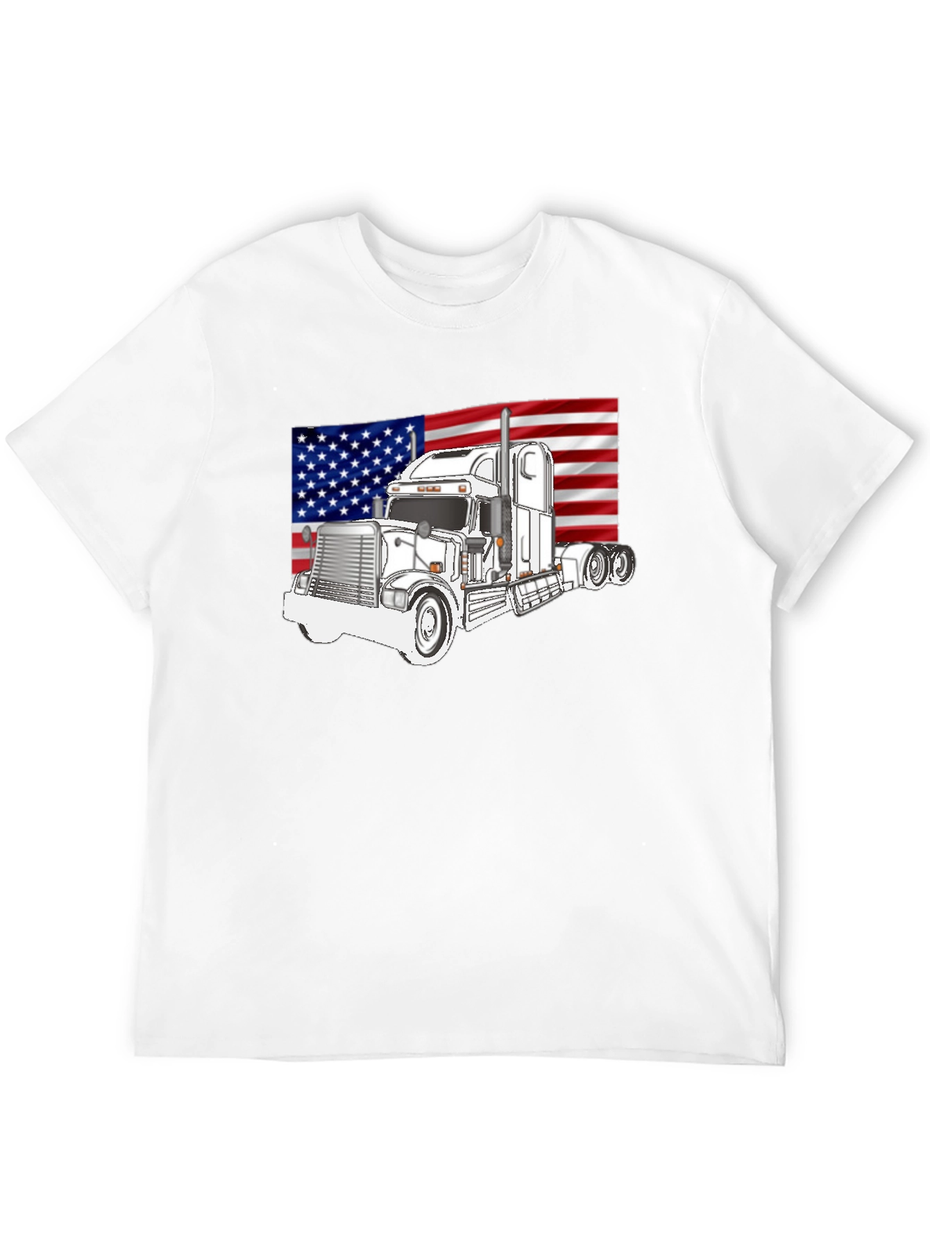 Black Trucker Pride Tee: American Flag Semi Truck Graphic T-Shirt view 12