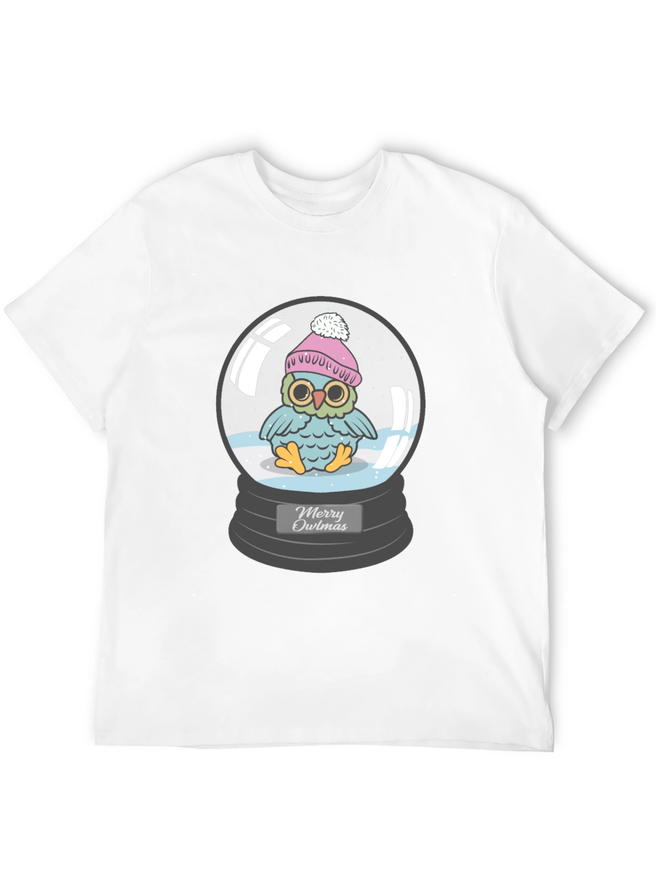 Black Merry Owlmas T-Shirt - Holiday Owl in Snow Globe view 12