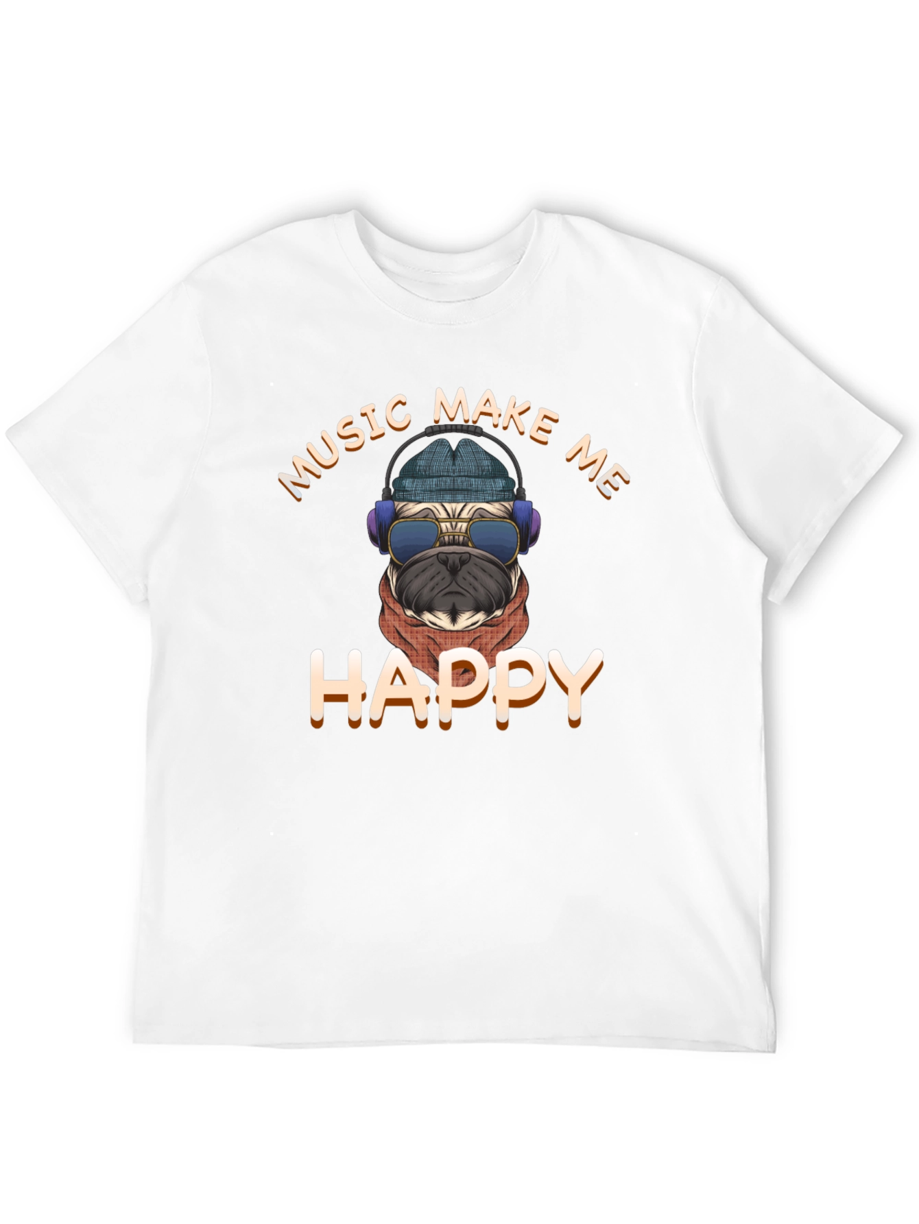 Black Music Make Me Happy Pug Graphic T-Shirt view 12