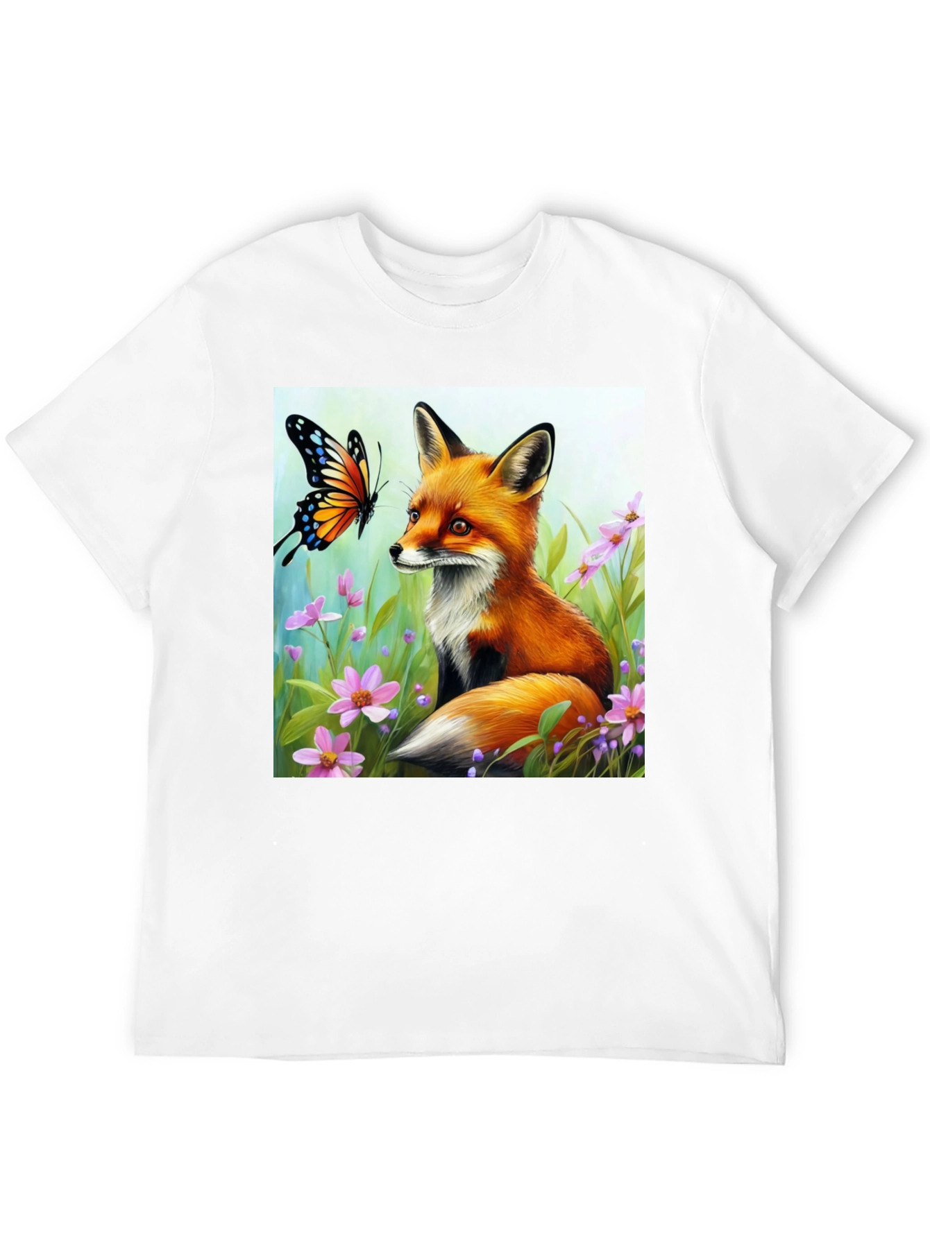 Black Fox & Butterfly Graphic Tee - Nature Lover's Shirt view 12