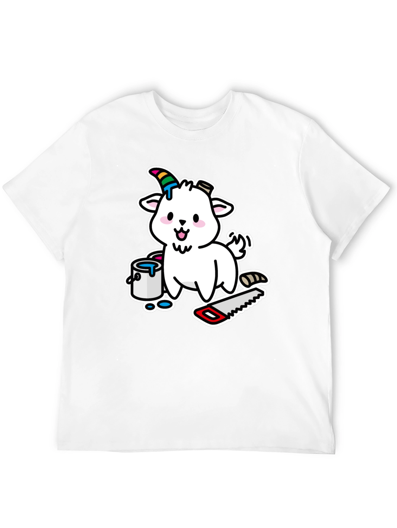 Black Goat DIY T-Shirt: Cartoon Goat with Paint and Saw view 12