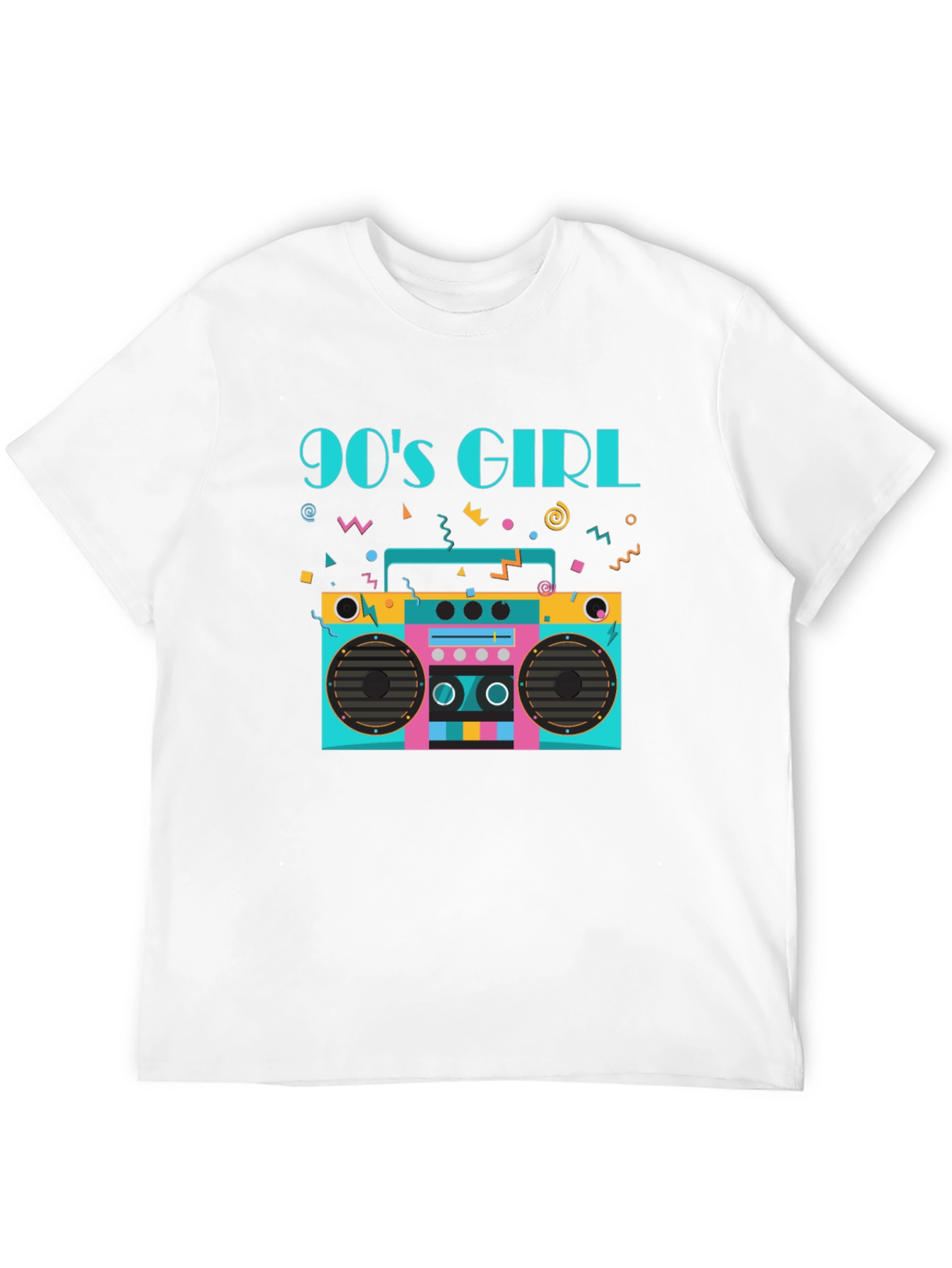 Black 90s Girl Graphic Tee - Retro Boombox Design Black T-Shirt view 12