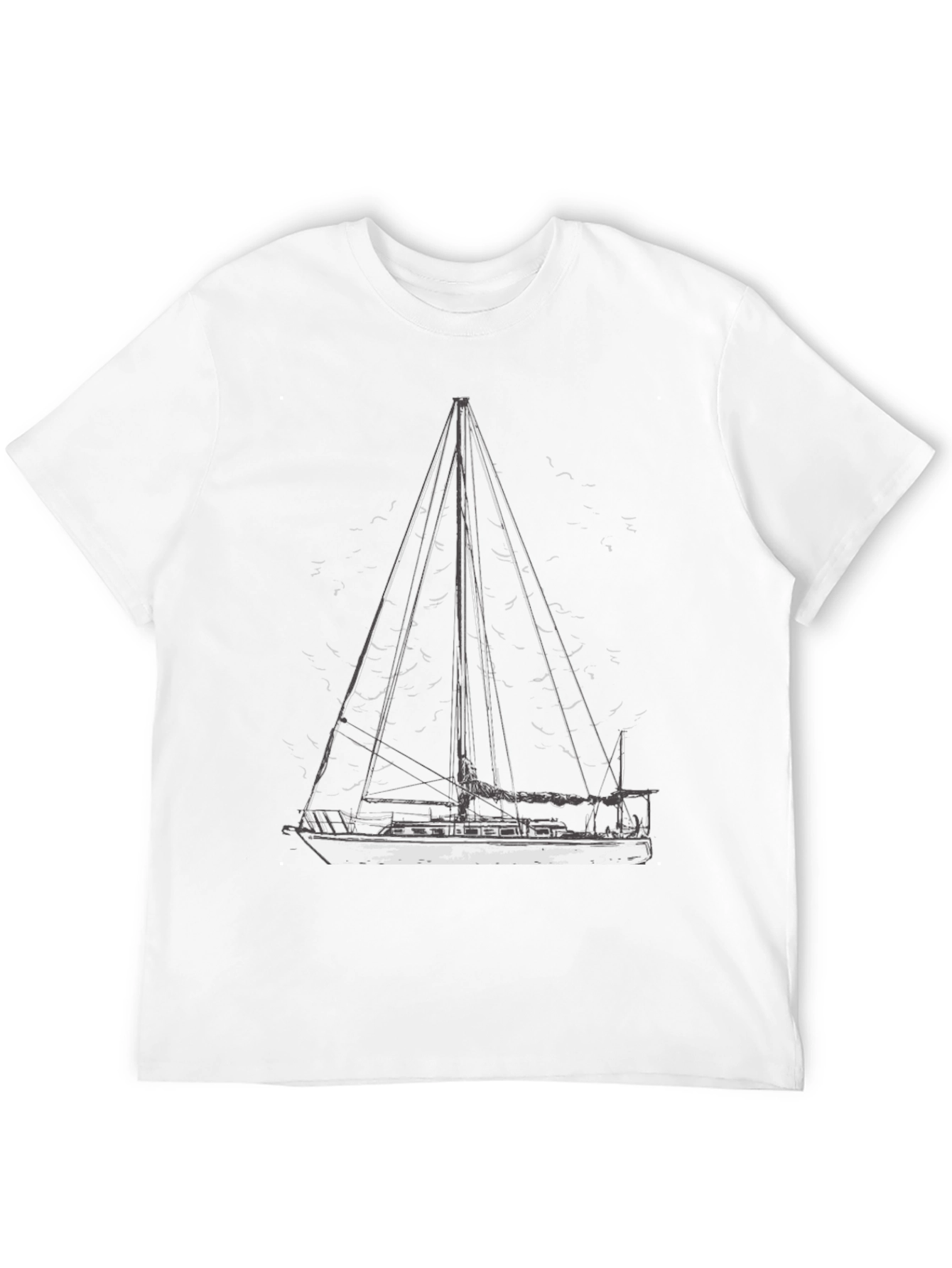 Black Nautical Sailboat Graphic T-Shirt - Black Cotton Tee view 12