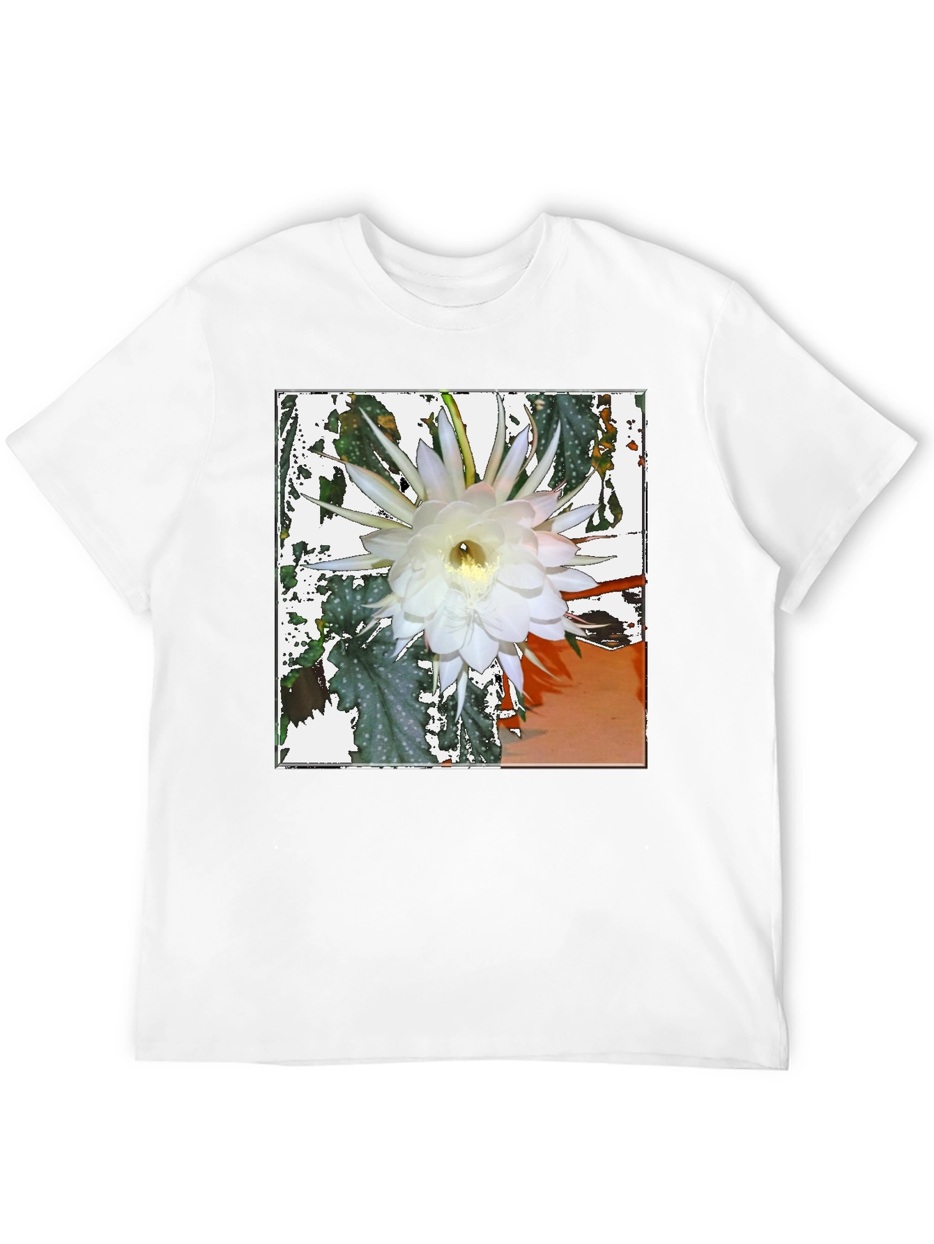 Black Floral Print Tee - Night Blooming Cereus Design view 12