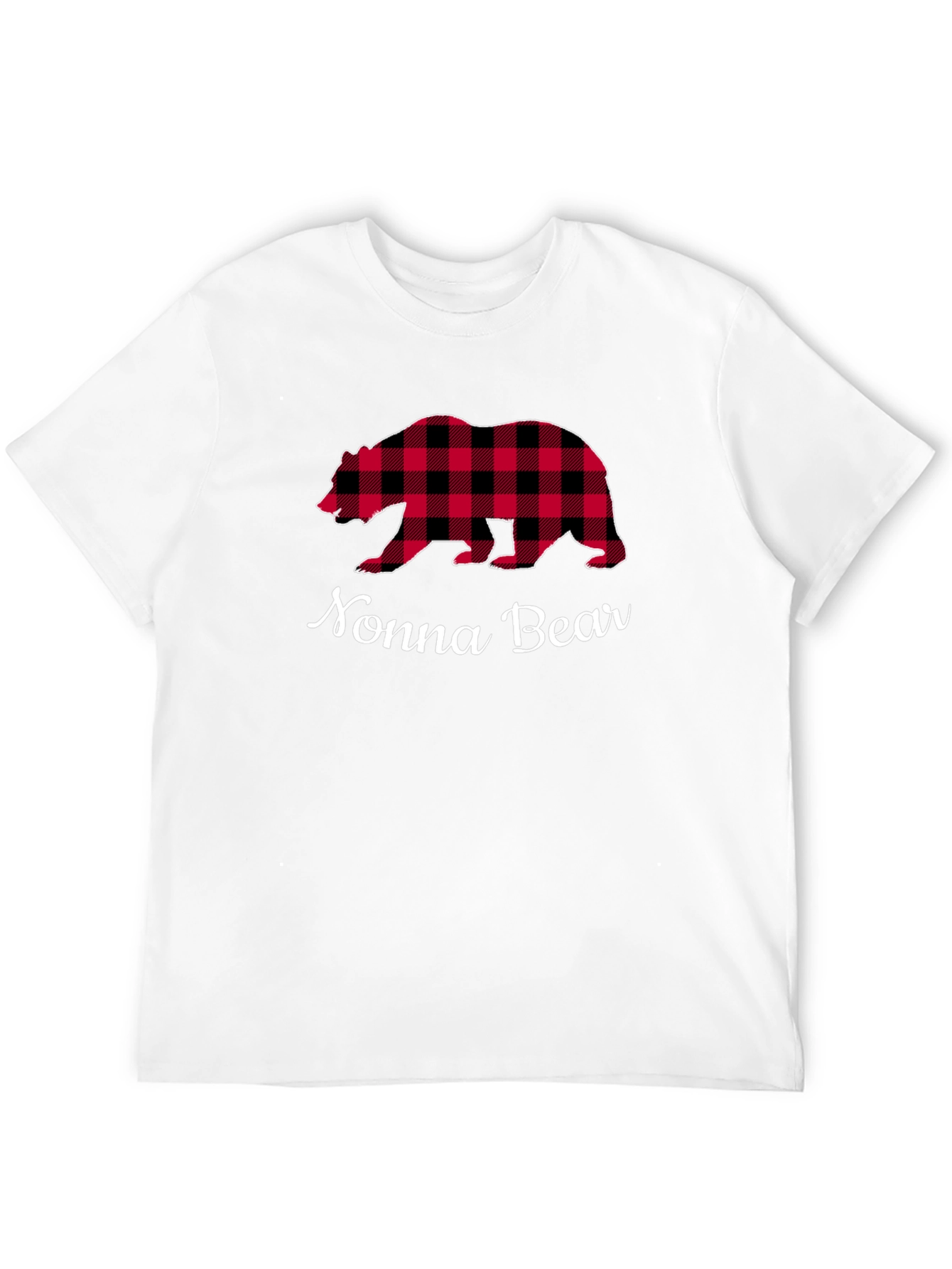 Nonna Bear Plaid Graphic Tee - Black Cotton Shirt - 12