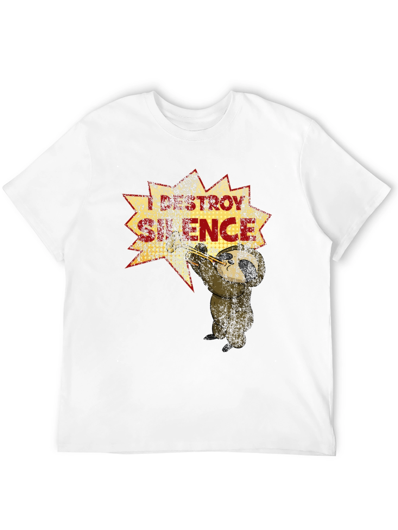 Black I Destroy Silence T-Shirt Funny Sloth Trumpet Tee view 12
