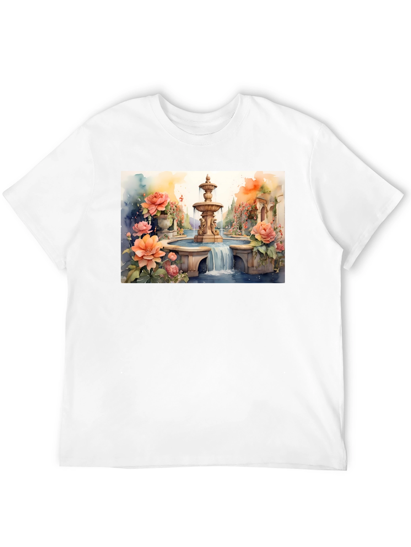 Black Floral Fountain Watercolor Art T-Shirt view 12