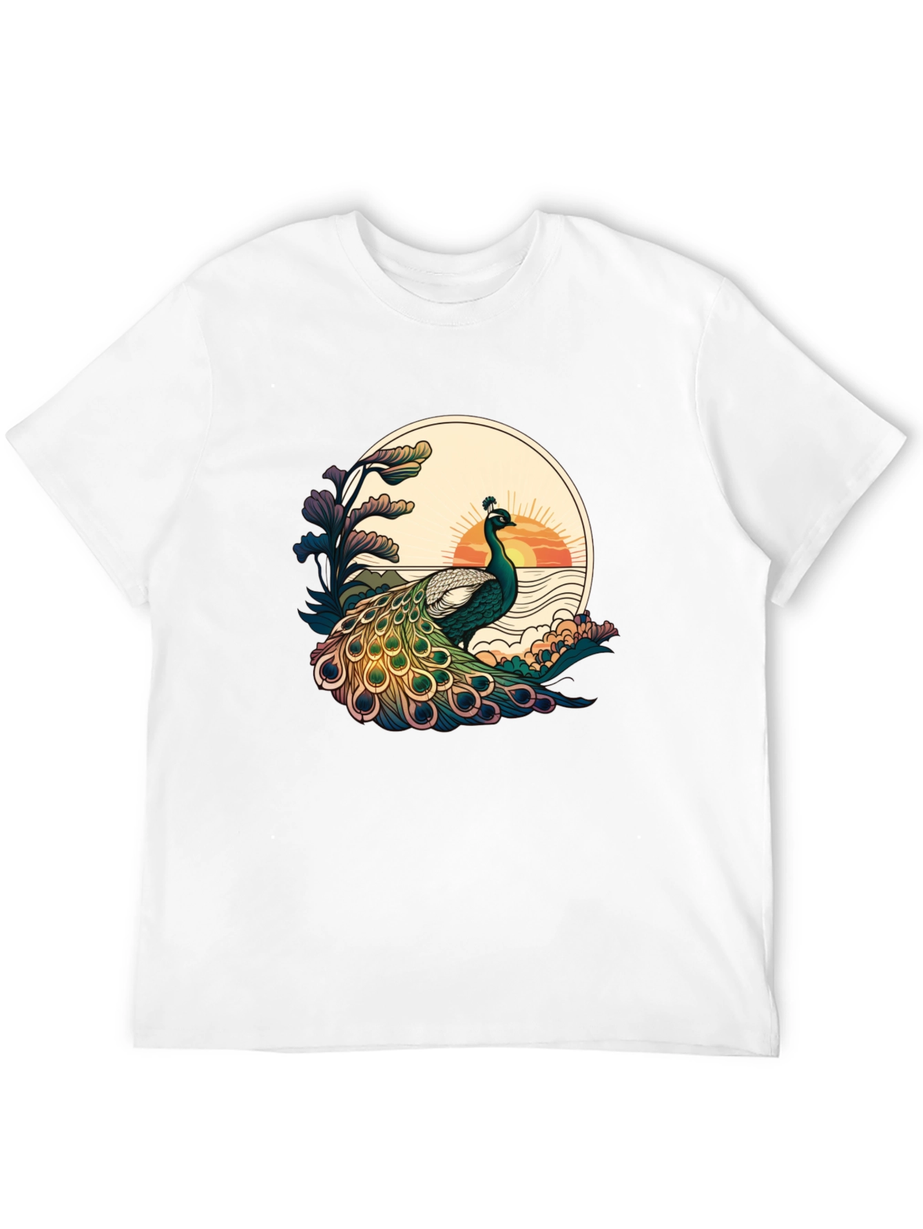 Black Peacock Sunset Graphic Tee - Stylish Black T-Shirt view 12