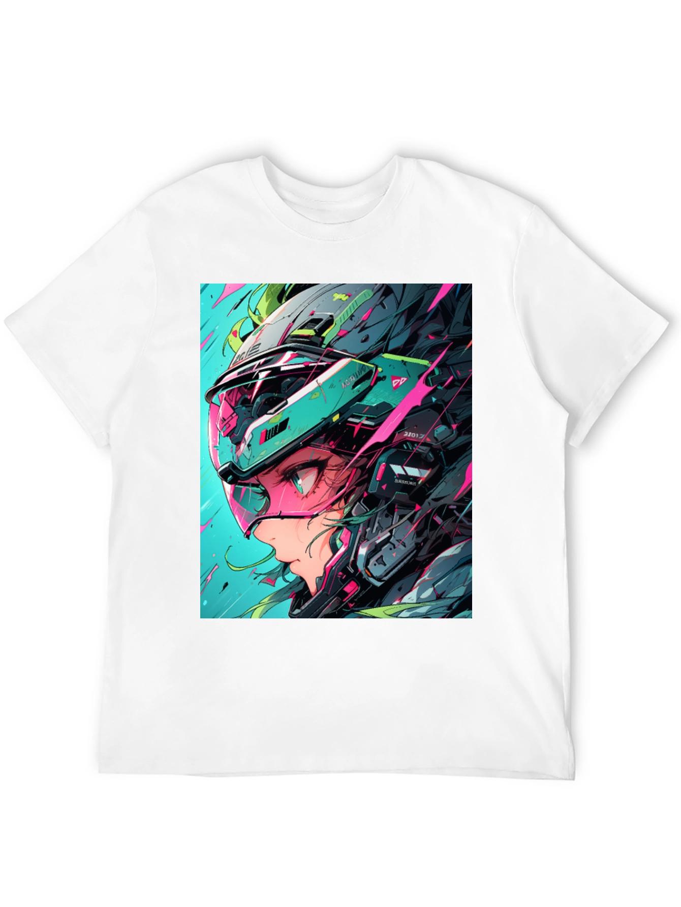 Black Cyberpunk Girl Helmet Graphic Tee view 12