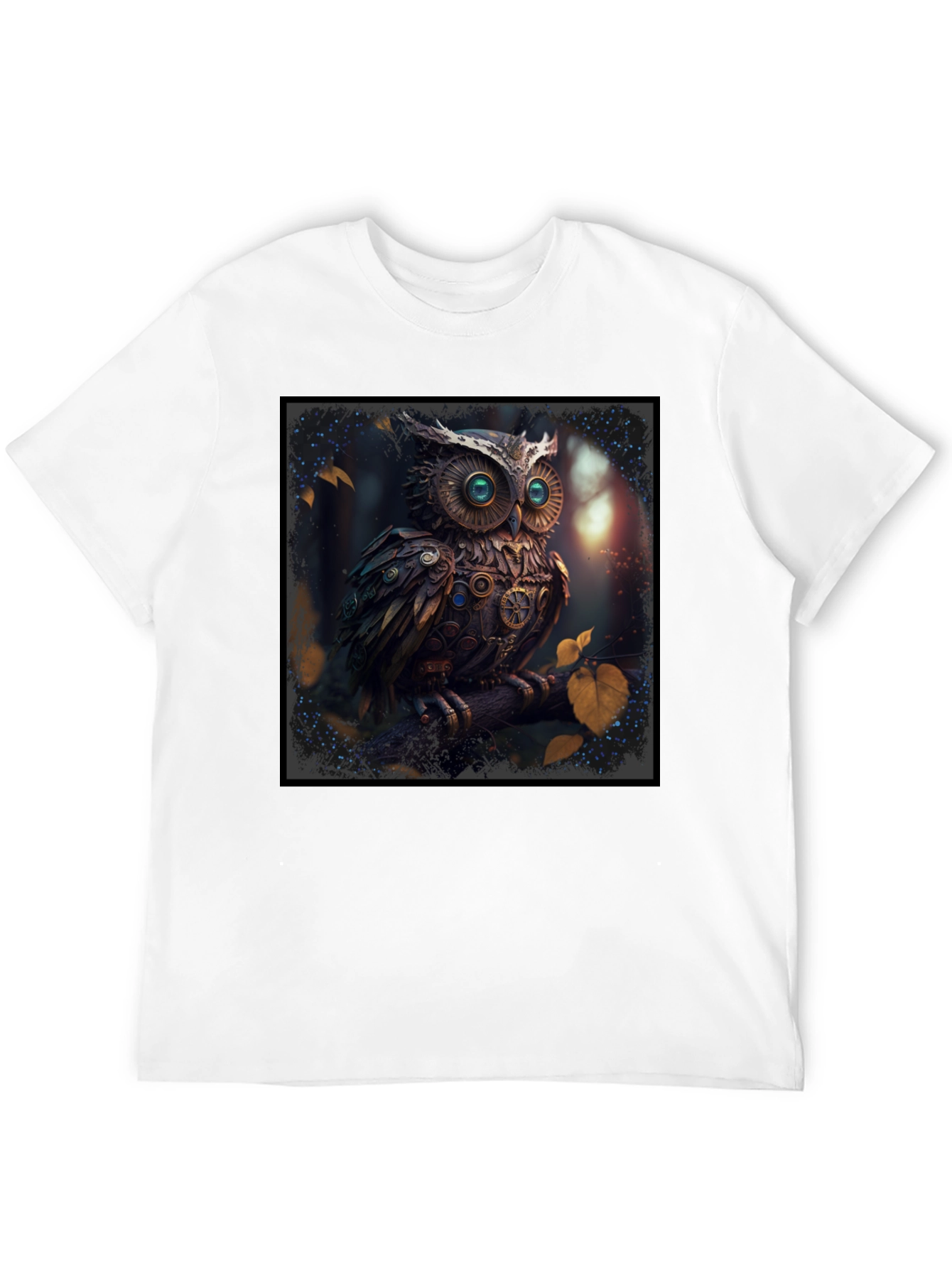 Black Steampunk Owl Graphic Black T-Shirt view 12