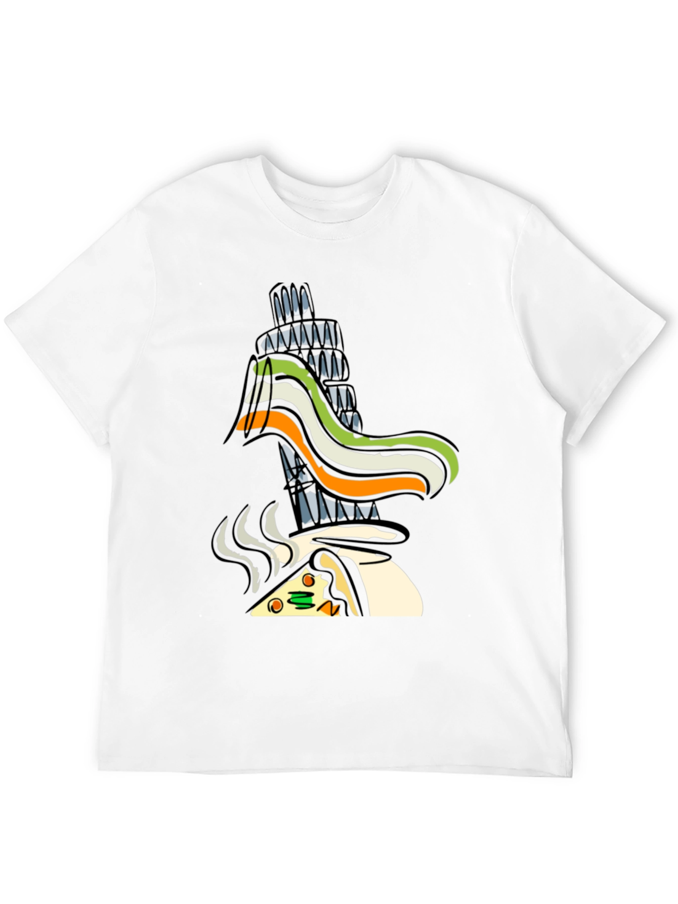 Black Whimsical Pizza & Tower Graphic T-Shirt - Black view 12