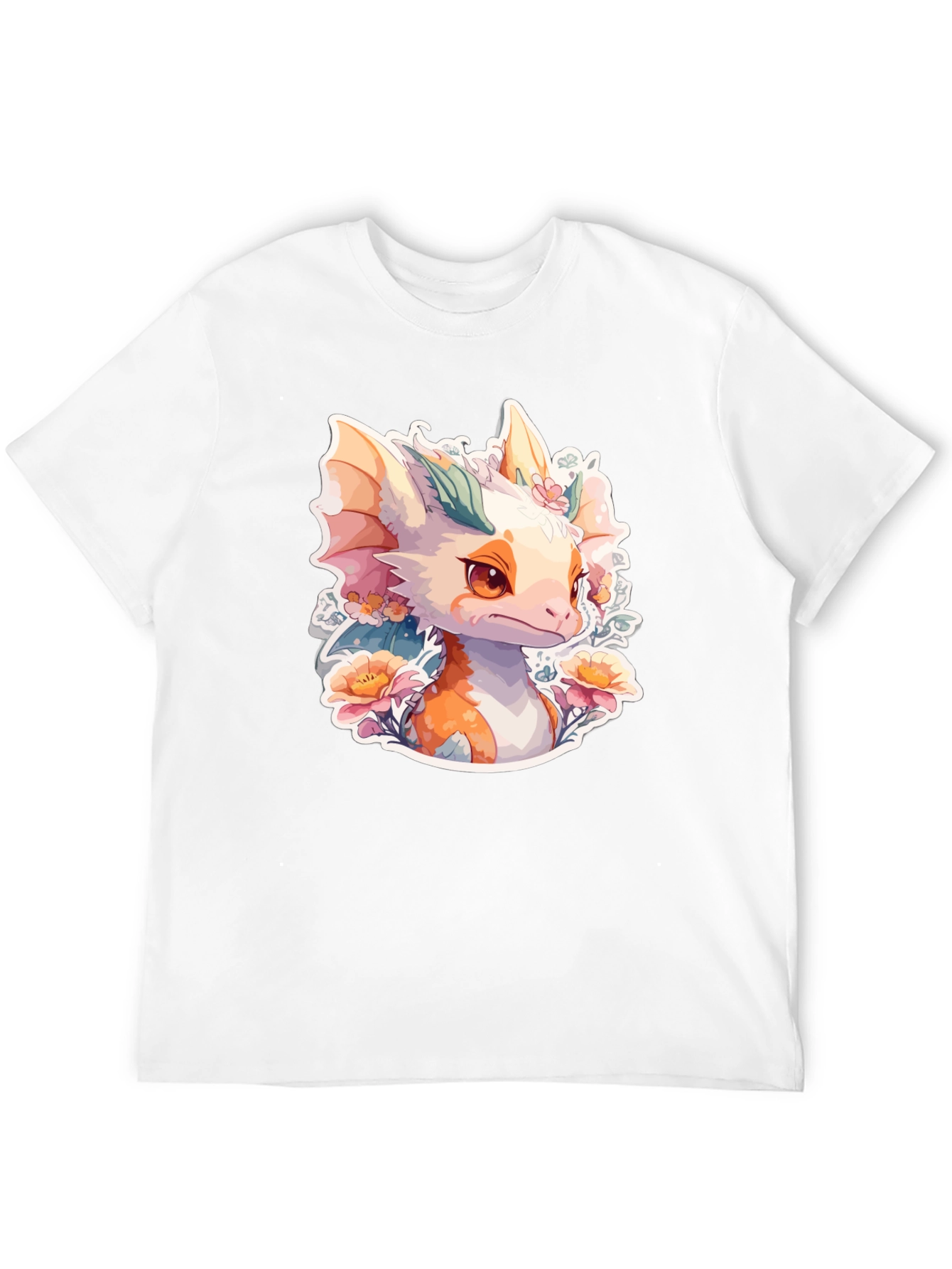 Black Dragon Floral T-Shirt: Cute Fantasy Creature Tee view 12
