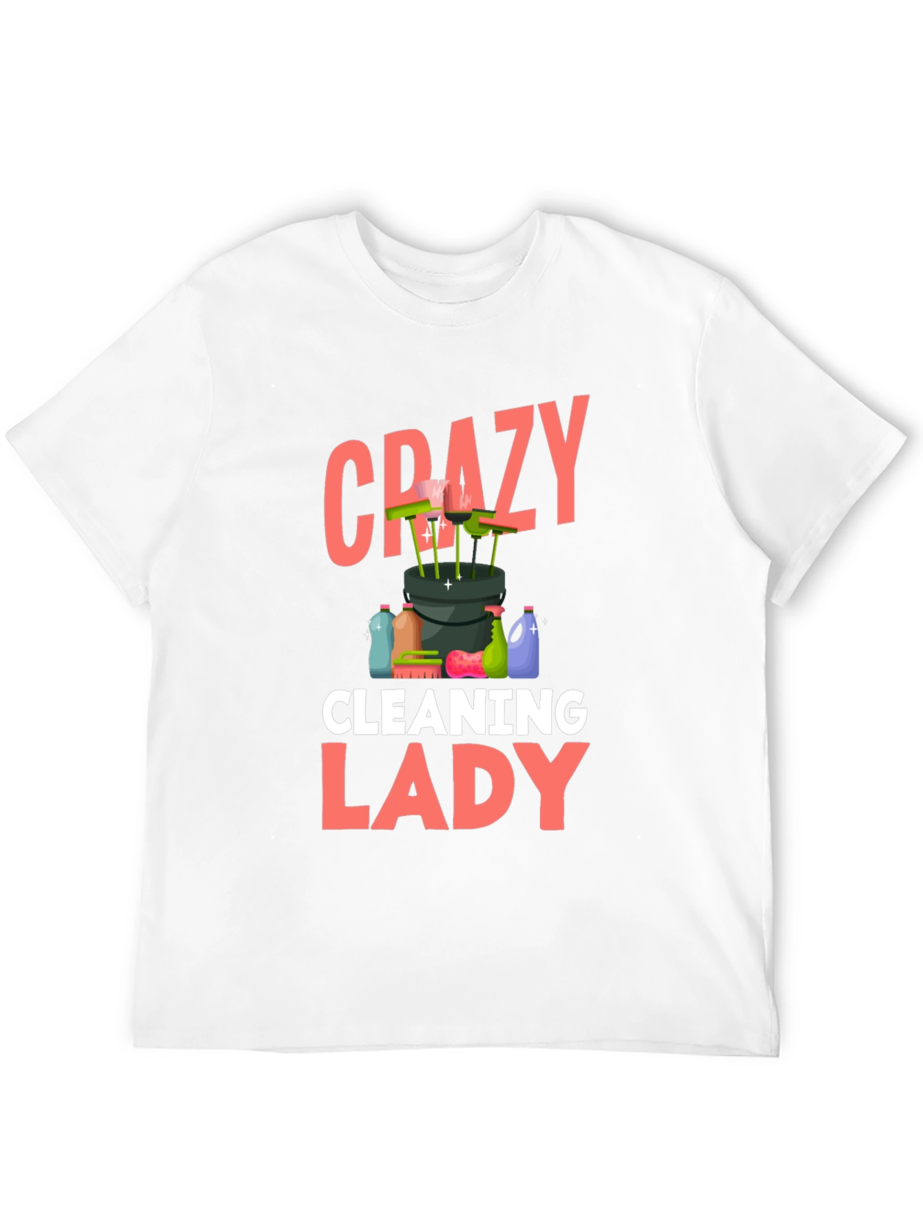 Black Crazy Cleaning Lady T-Shirt - Black Cotton view 12