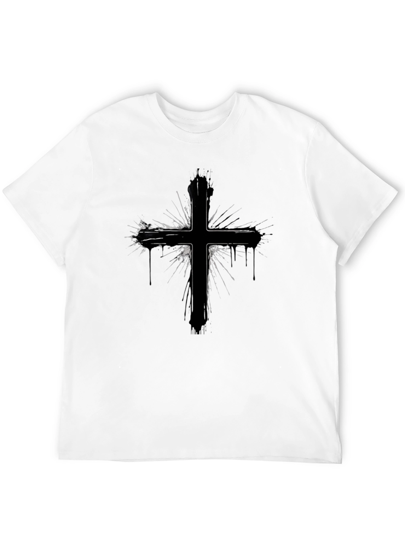 Black Edgy Cross Graphic Tee - Black Cotton Blend view 12