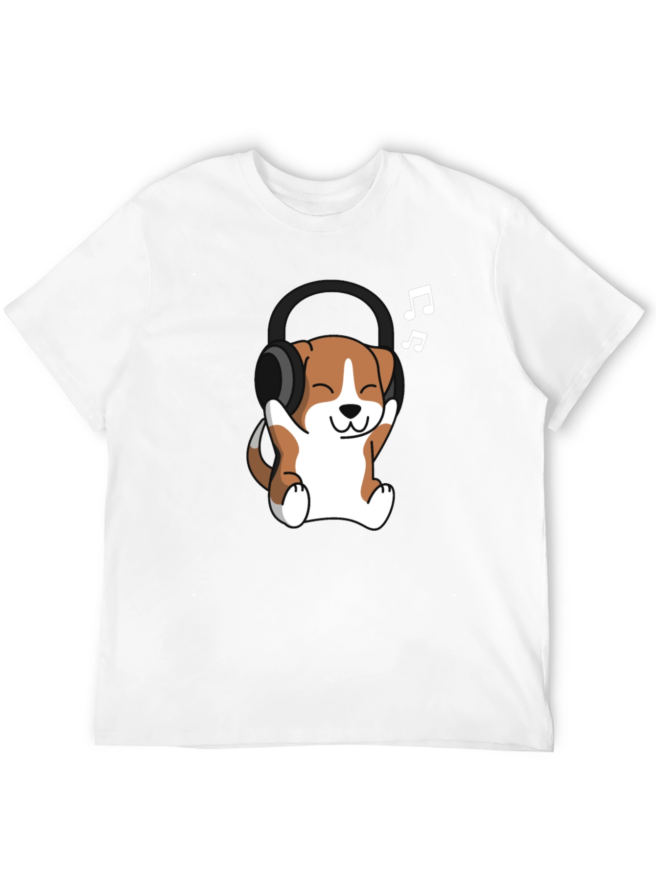 Black Cute Dog with Headphones Black T-Shirt view 12