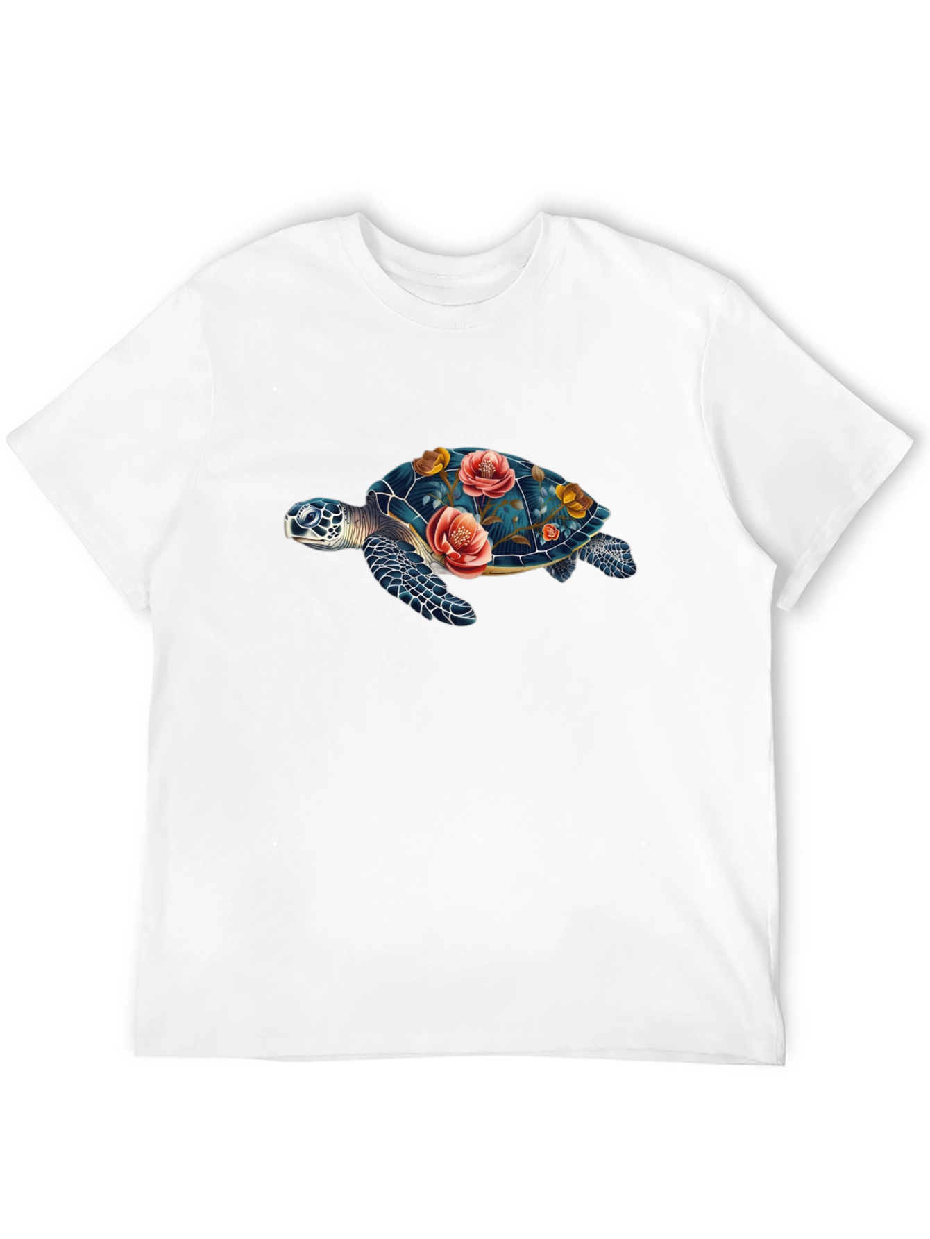Black Floral Turtle Graphic Tee - Black Cotton Casual T-Shirt view 12