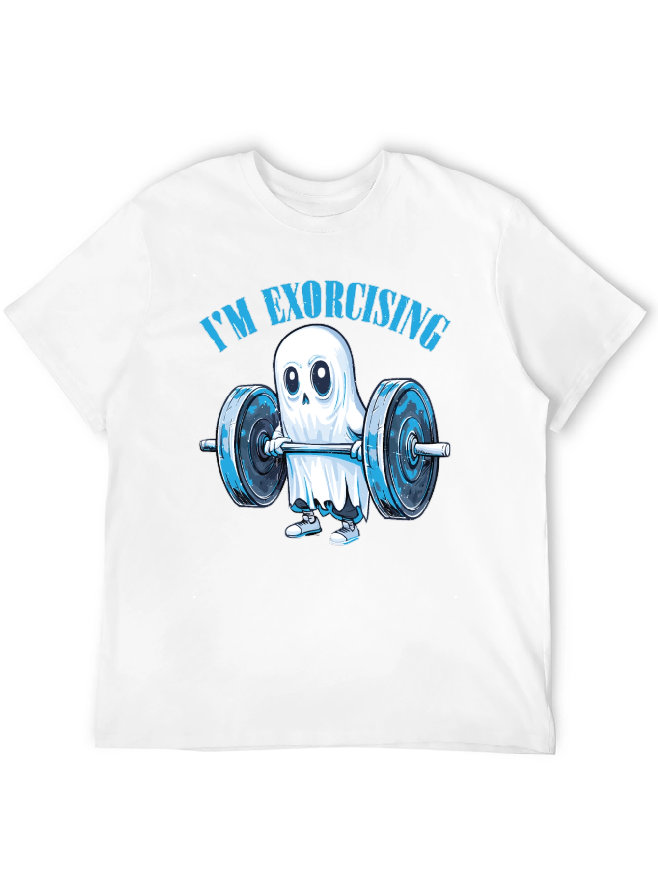 Black Funny Ghost Weightlifting T-Shirt: "I'm Exorcising!" view 12