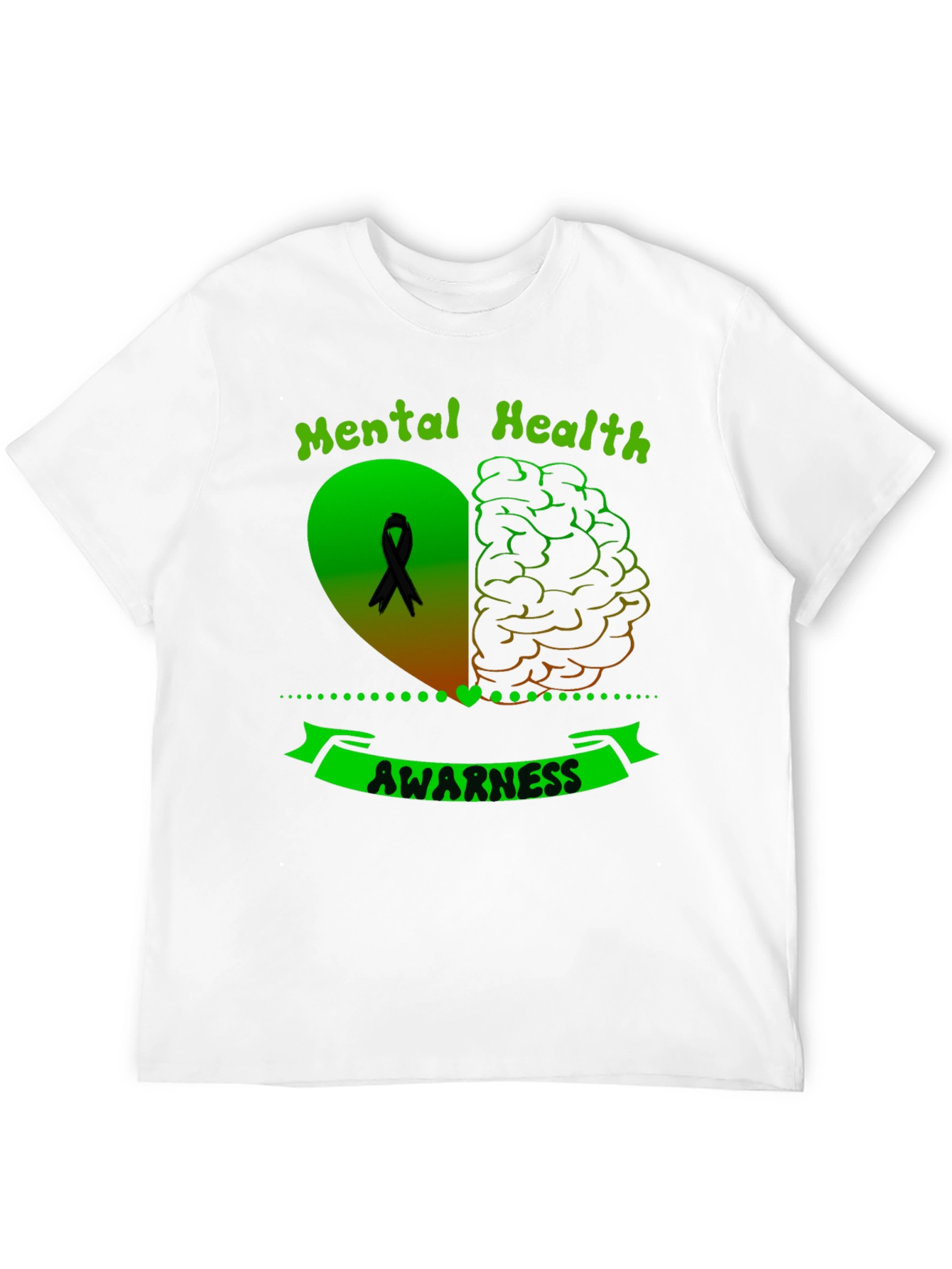 Black Mental Health Awareness Ribbon Heart Brain T-Shirt view 12