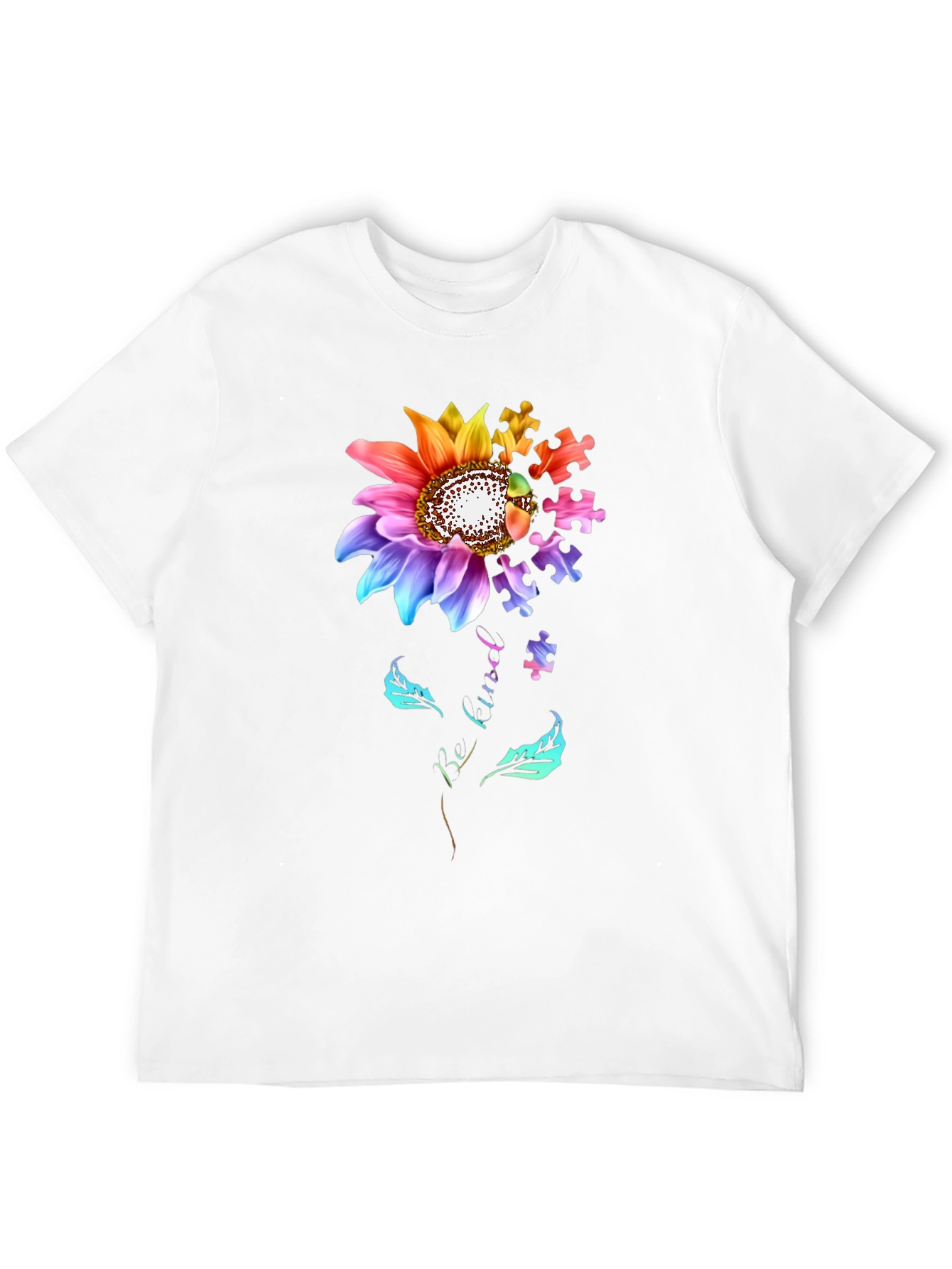 Black Autism Awareness Sunflower Puzzle Piece T-Shirt view 12