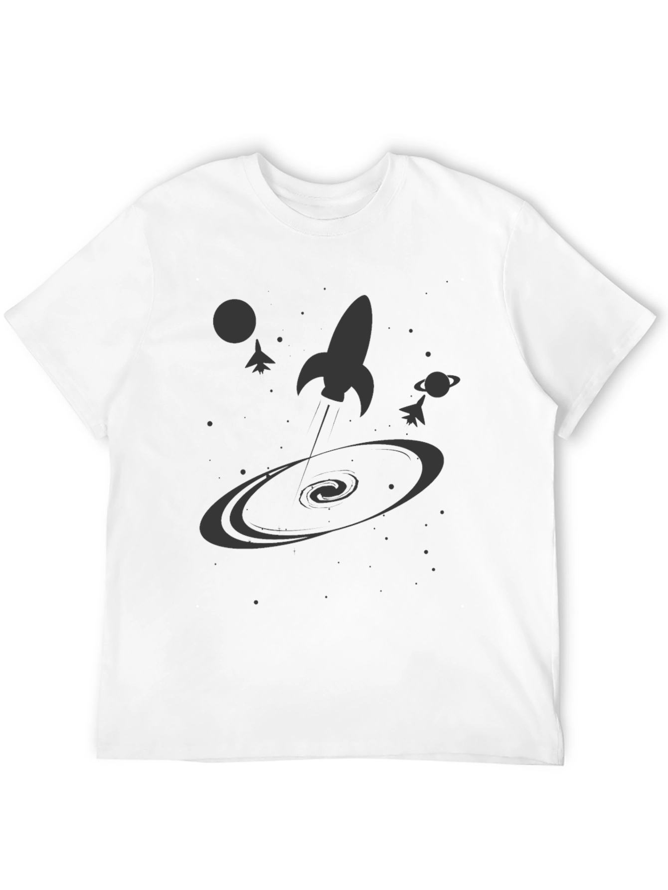Black Space Rocket Galaxy Graphic Tee - Black Cotton Casual Shirt view 12