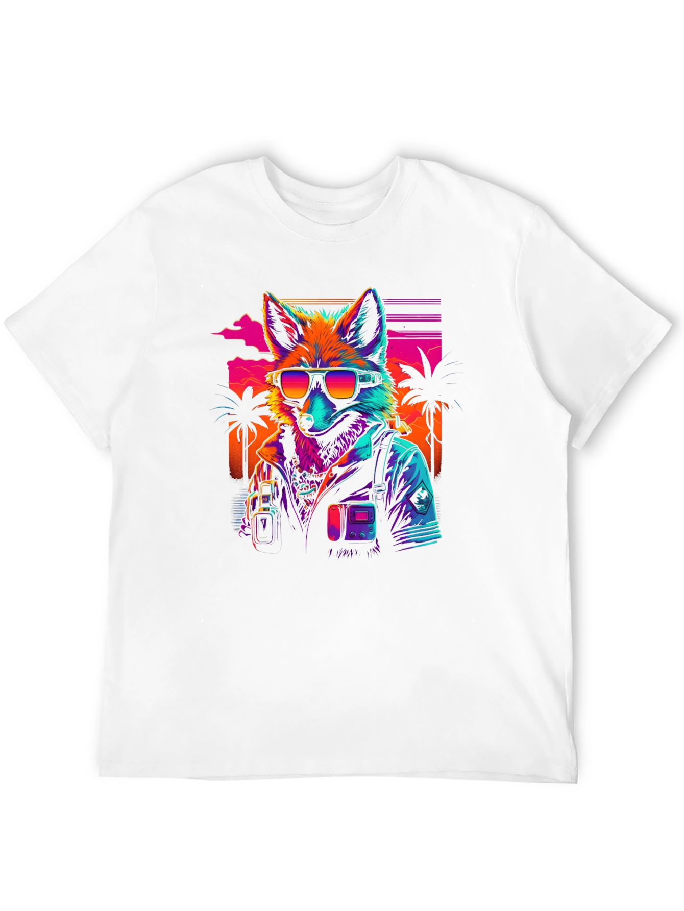 Black Retro Fox T-Shirt - Synthwave Style view 12