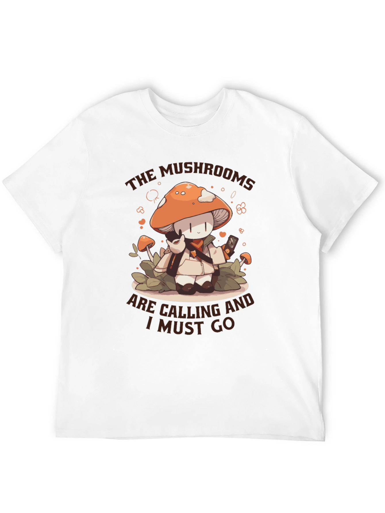 Black Mushroom Calling T-Shirt -  Cute Cartoon Graphic Tee view 12