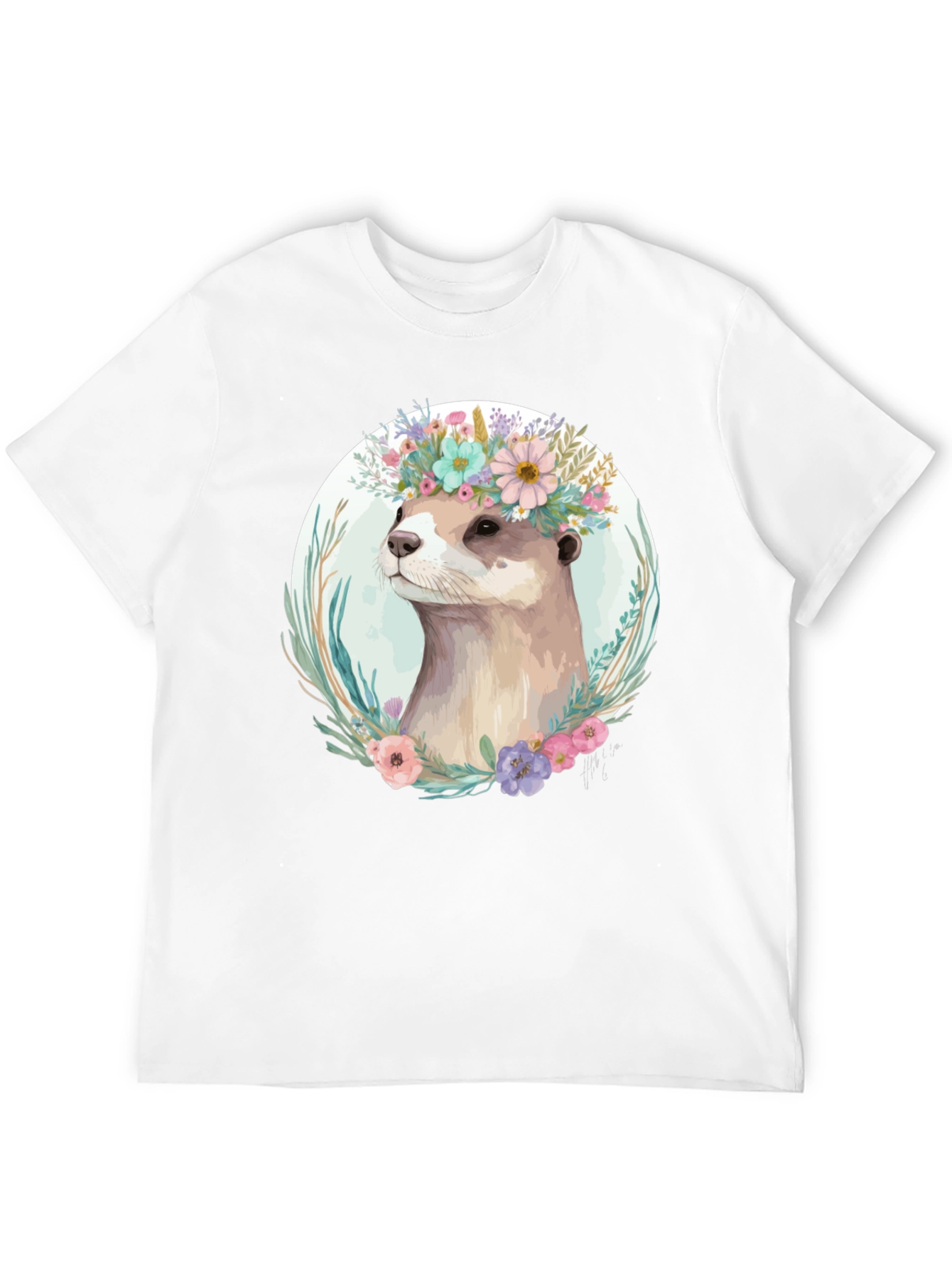 Black Otter Floral Crown T-Shirt - Stylish Animal Tee view 12