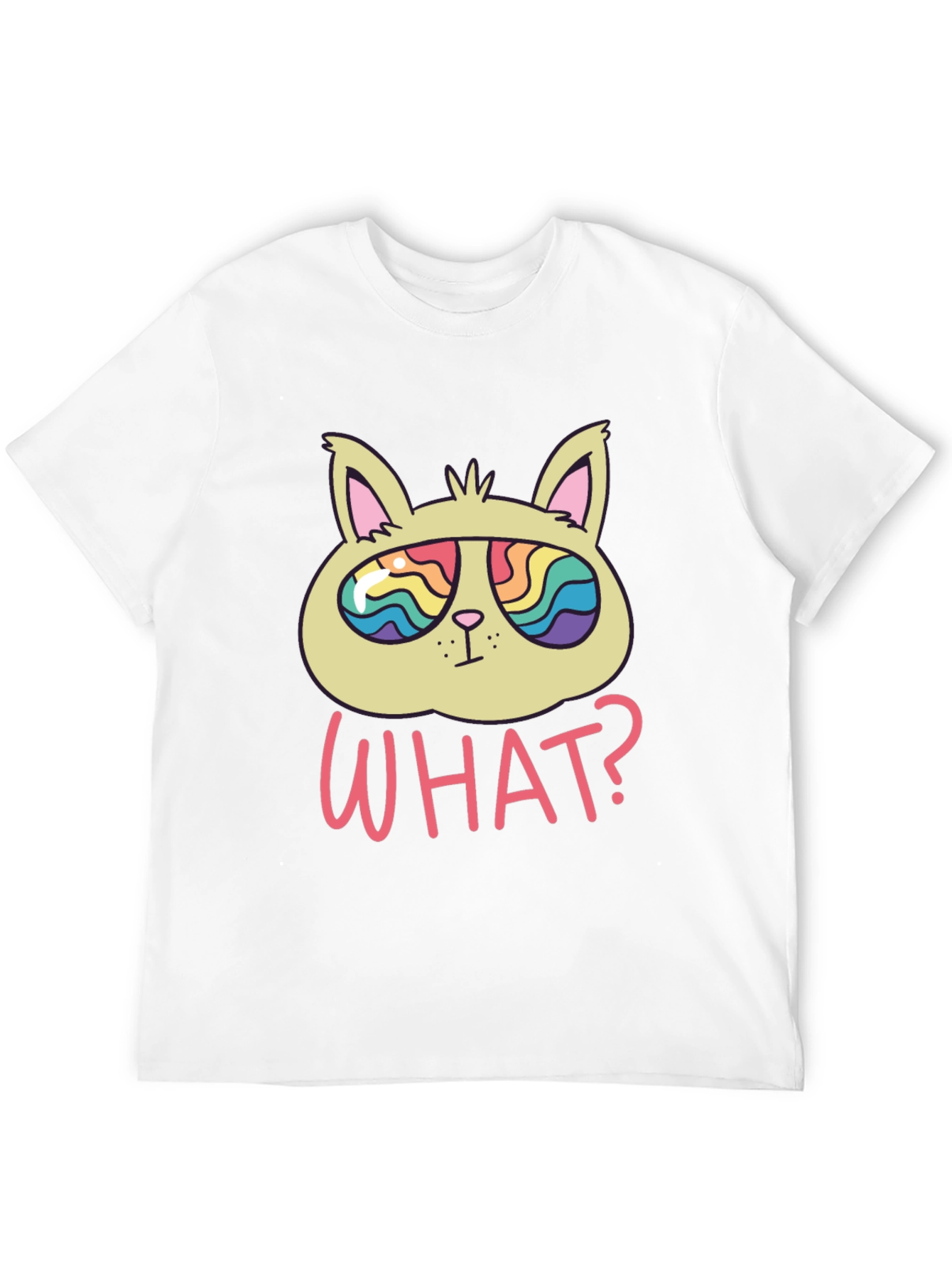 Black Funny Cat T-Shirt - What? Rainbow Sunglasses view 12
