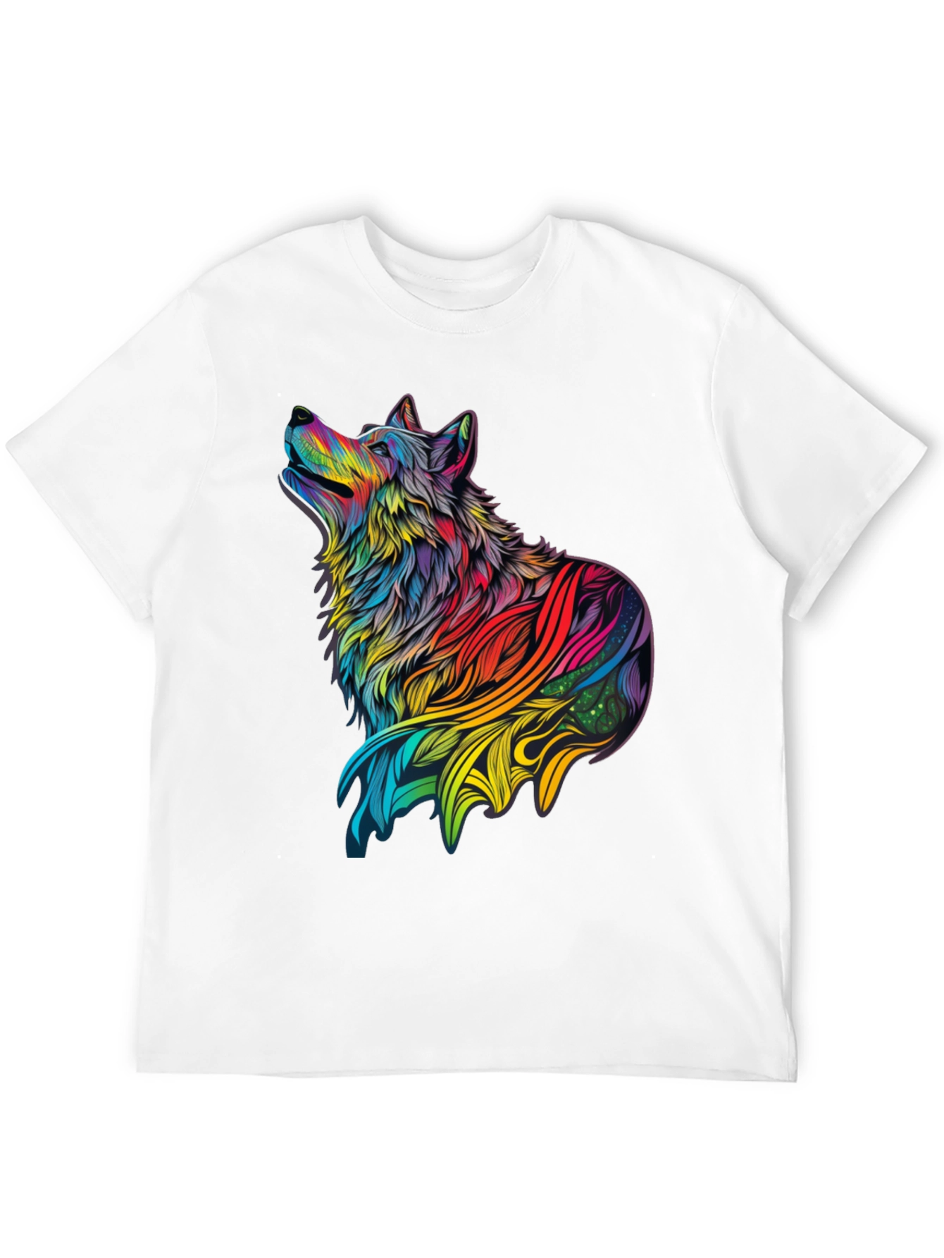 Black Rainbow Wolf Graphic Black T-Shirt view 12