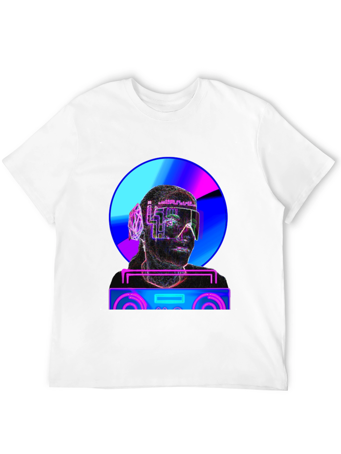 Black Cyberpunk DJ T-Shirt - Futuristic Neon Design view 12