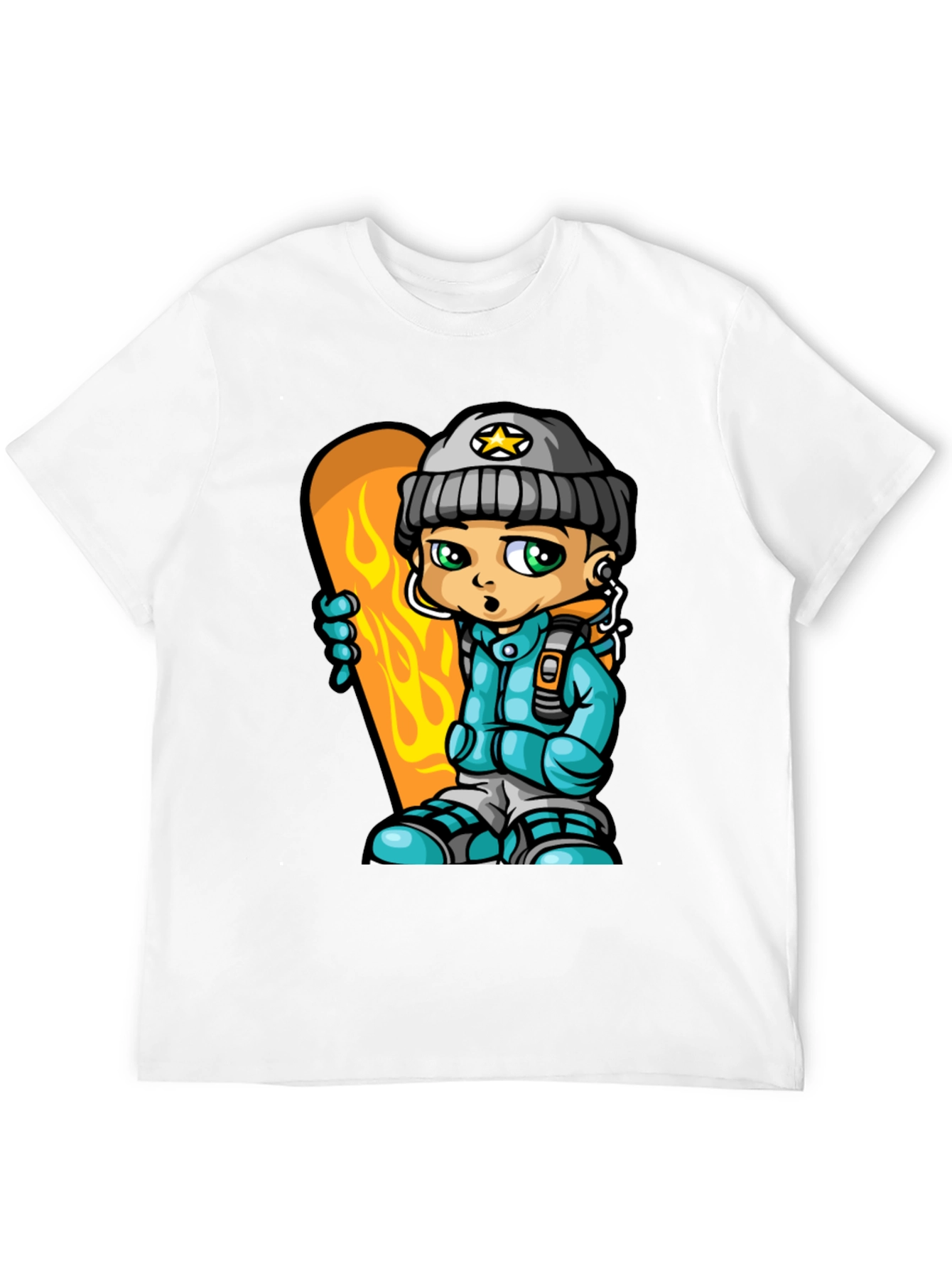 Black Cartoon Snowboarder Graphic Tee - Black Cotton Blend view 12