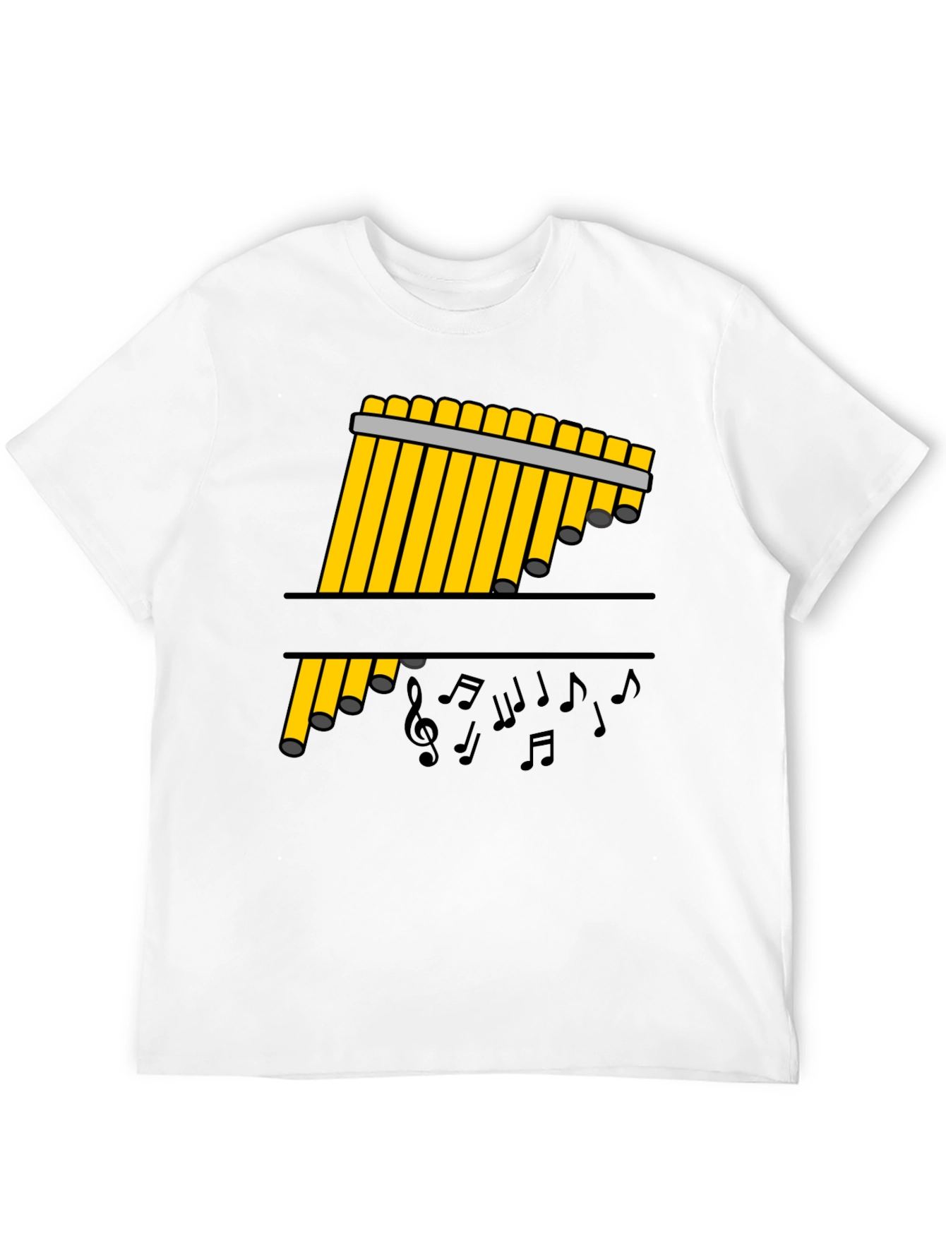 Black Pan Flute Music Notes Black Graphic Tee view 12