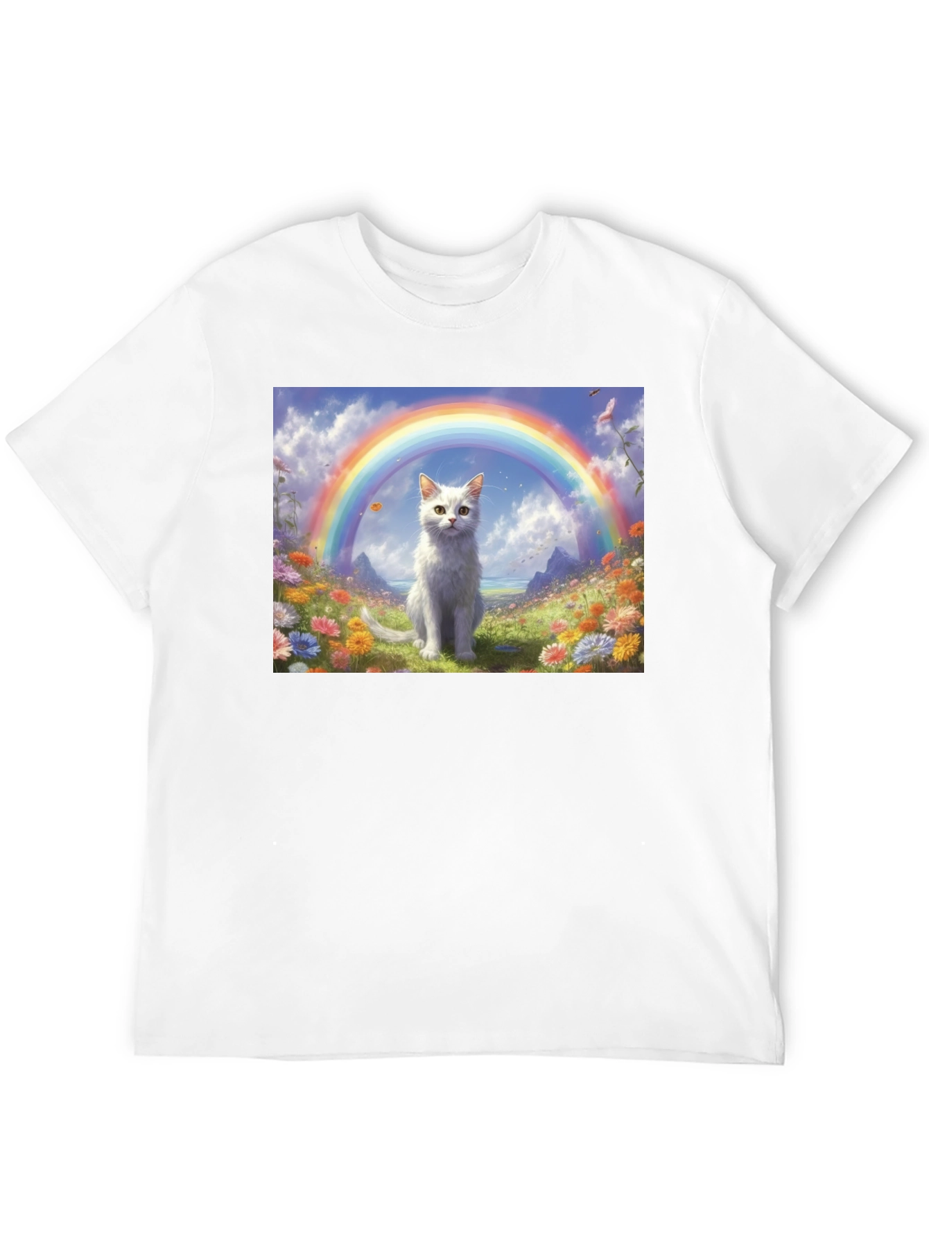 Black Cat Rainbow Field T-Shirt - Unique Design view 12