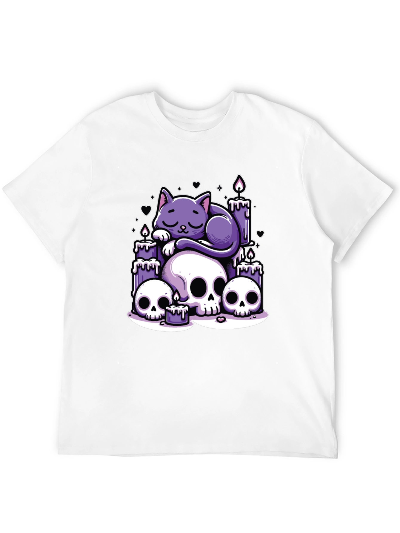 Black Gothic Cat Skull Candle Graphic Tee view 12