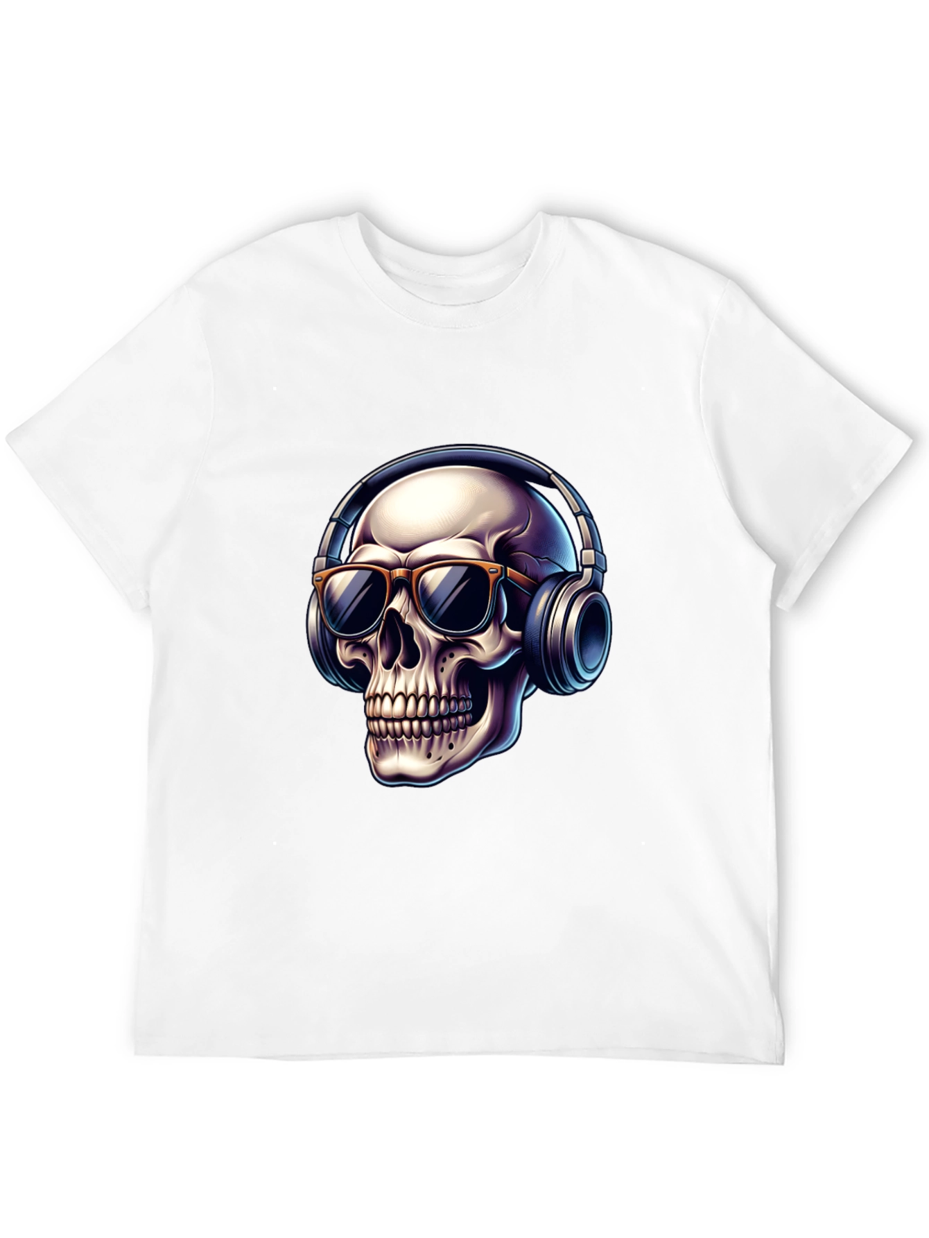 Black Skull with Headphones Graphic T-Shirt - Cool Design view 12