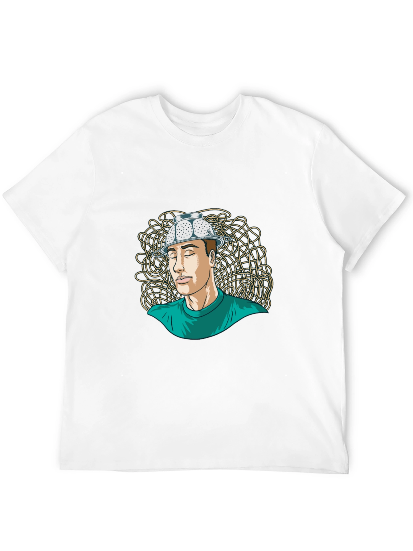 Black Colander Hat Man Tee - Quirky Graphic T-Shirt view 12