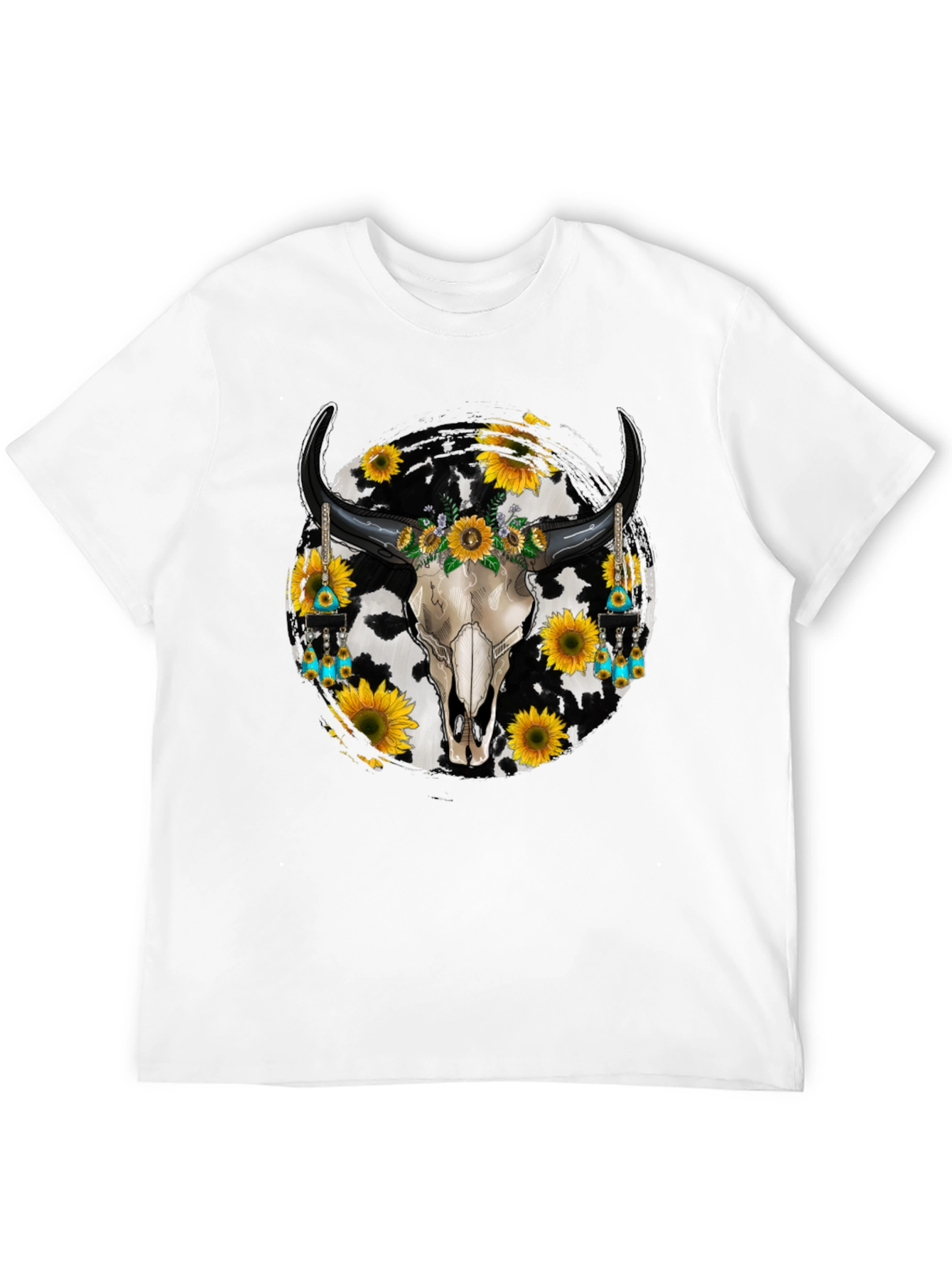 Black Cow Skull Sunflower Graphic Tee view 12