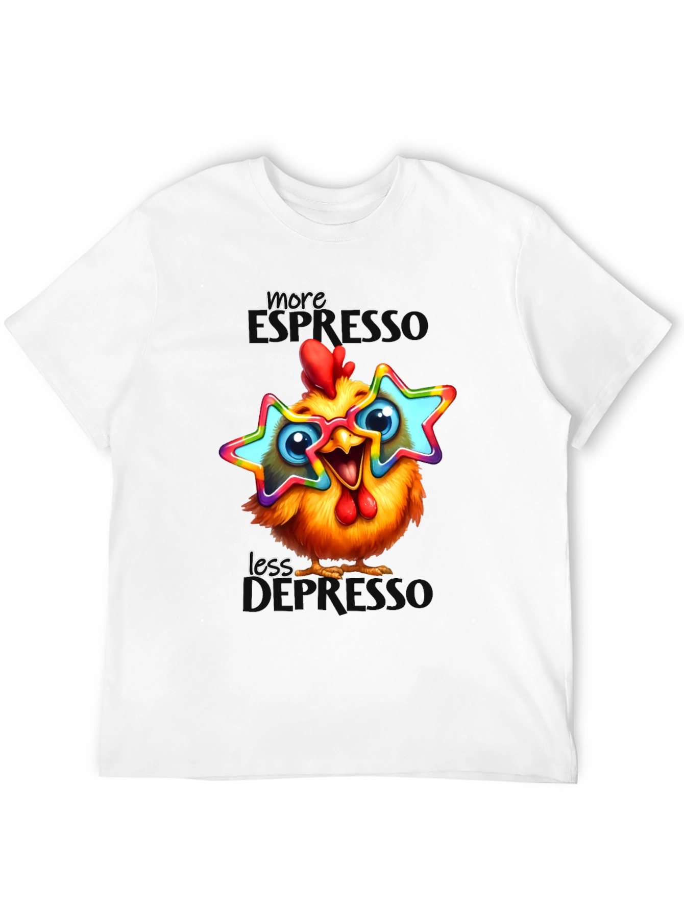 Black Funny Chicken T-Shirt with Star Glasses view 12