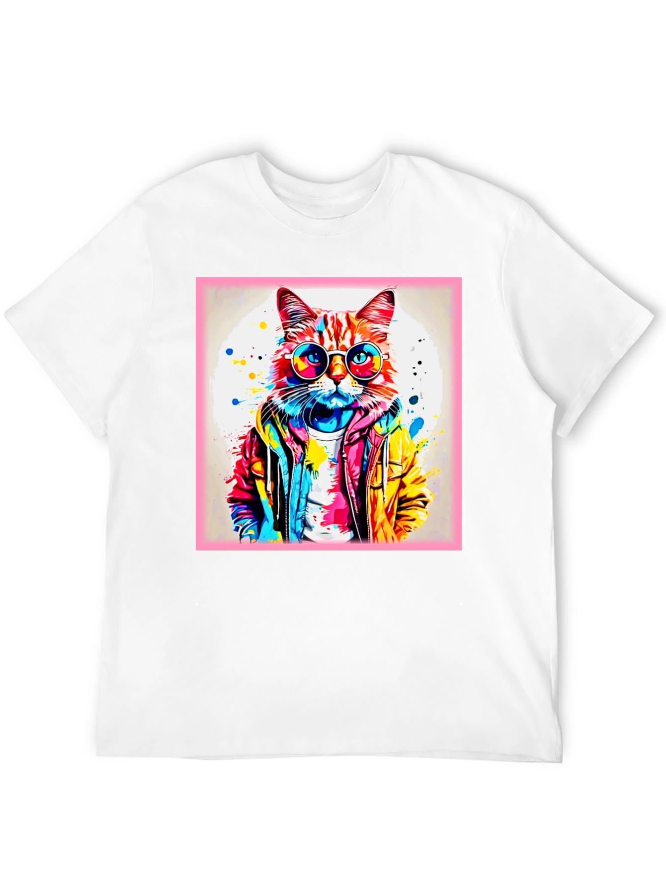 Black Cool Cat Graphic Tee - Colorful Art Design view 12