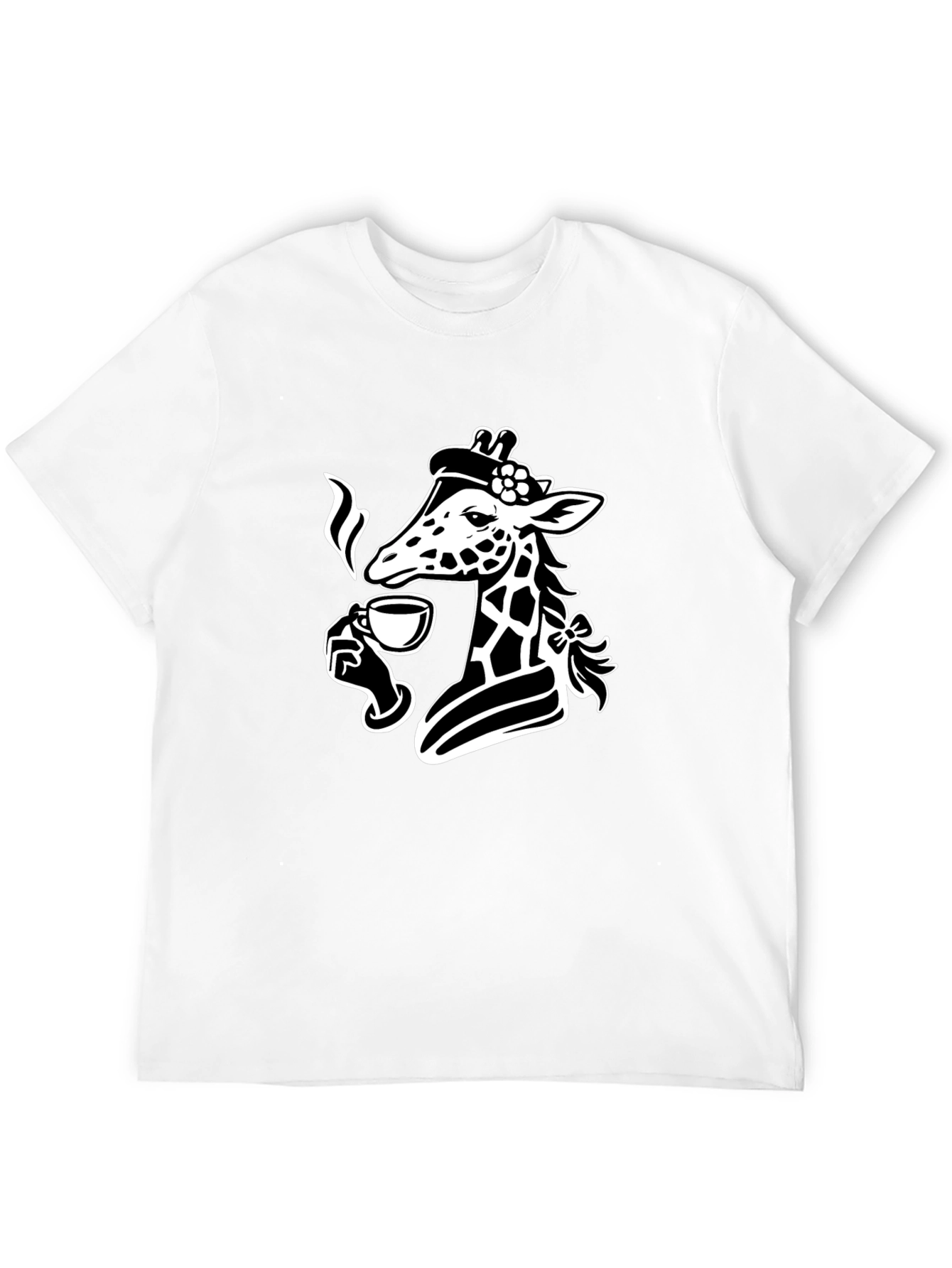 Black Giraffe Sipping Tea Black T-Shirt - Unique Graphic Tee view 12